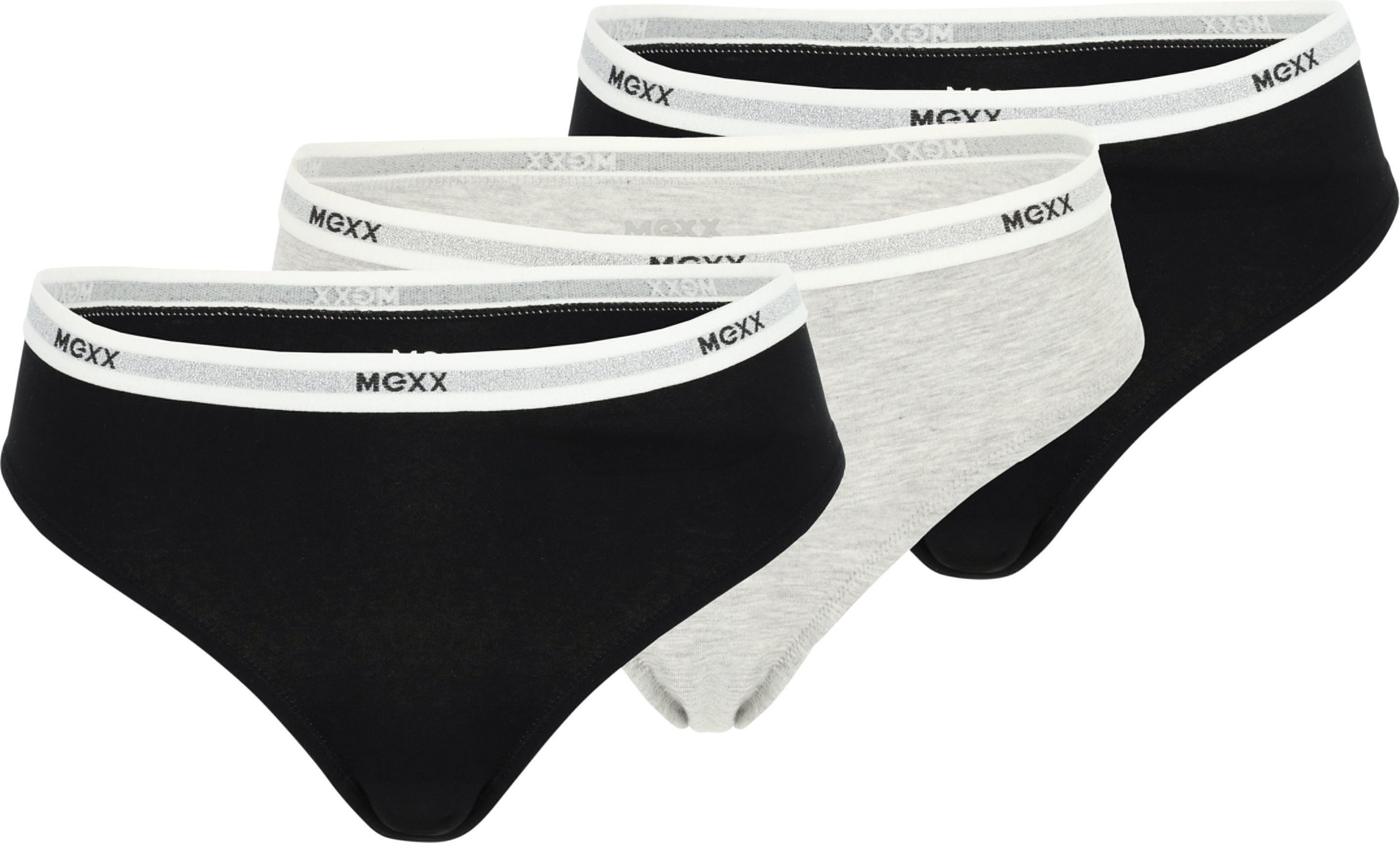 MEXX Damen Slips, 3 Stück (Schwarz/Grau, S)
