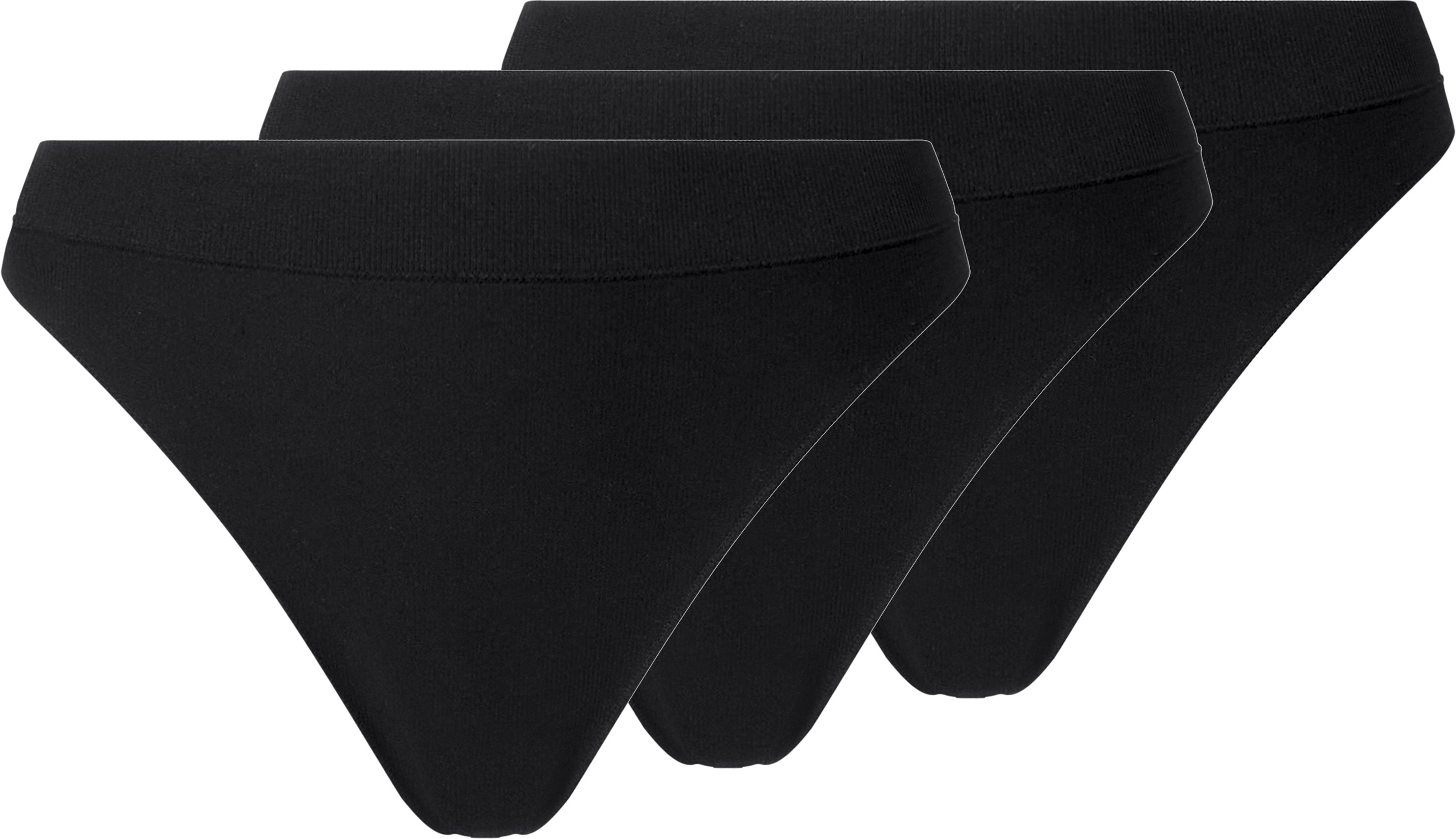 esmara® Damen String Rippe Seamless 3er (Schwarz, M(40/42))