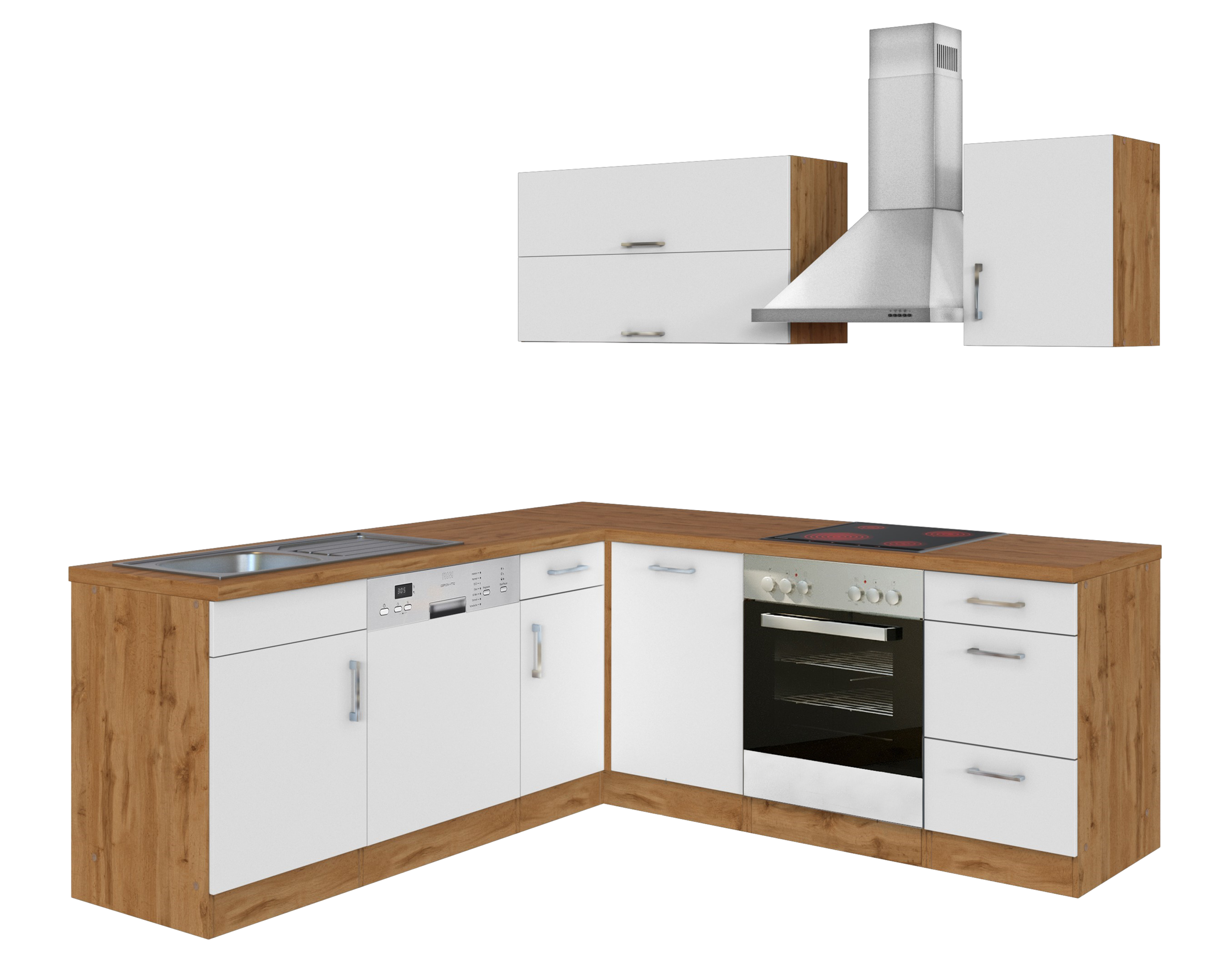 HELD Küchenzeile »Hamburg«, mit Elektrogeräten (210/210 cm, wotaneiche/ melamin weiß)