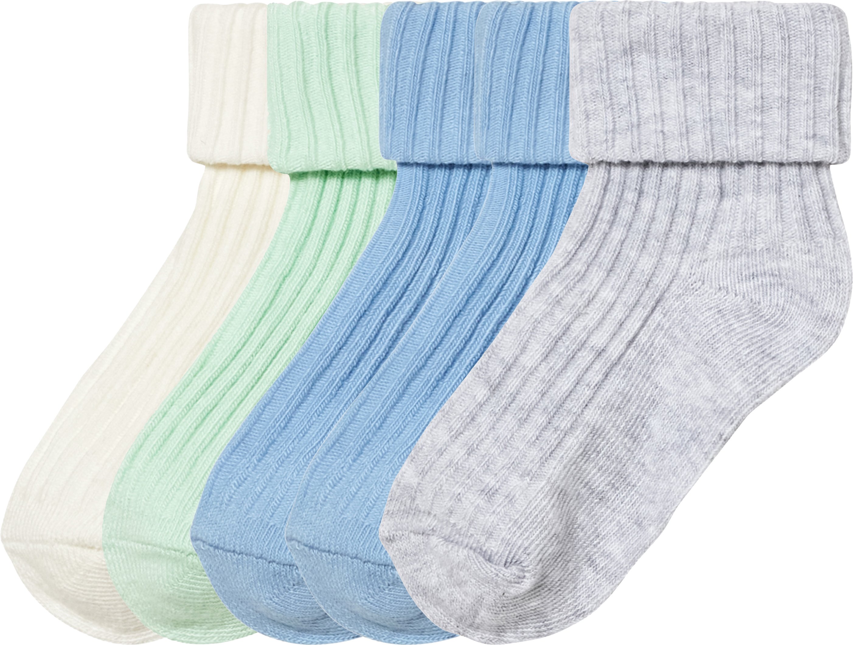 Thumbnail - lupilu® Baby Socken Rippe mit Umschlagbund 5 Paar (19-22, grün/blau/weiß/grau)