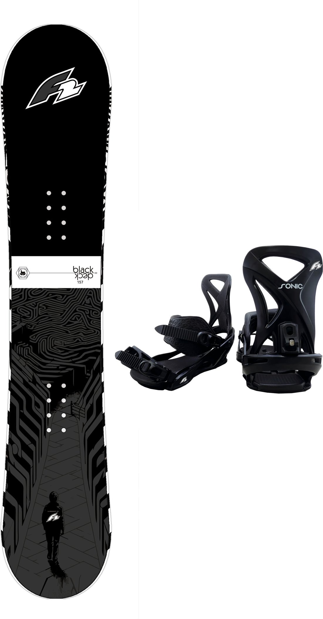 F2 Black Deck mit Bindung Sonic Pro- Snowboard Set (147)