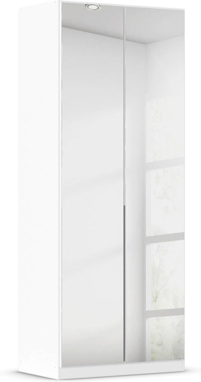 rauch ORANGE Drehtürenschrank Alabama mit Spiegel (Basic-Zubehör, Weiß, Griffe Alufarben, 91 x 229 cm)