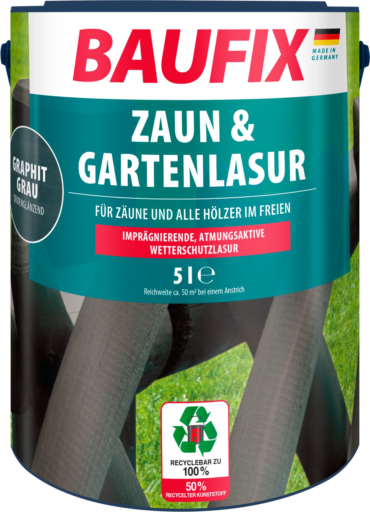 BAUFIX Zaun- und Gartenlasur, 5 Liter (graphitgrau seidenglänzend)