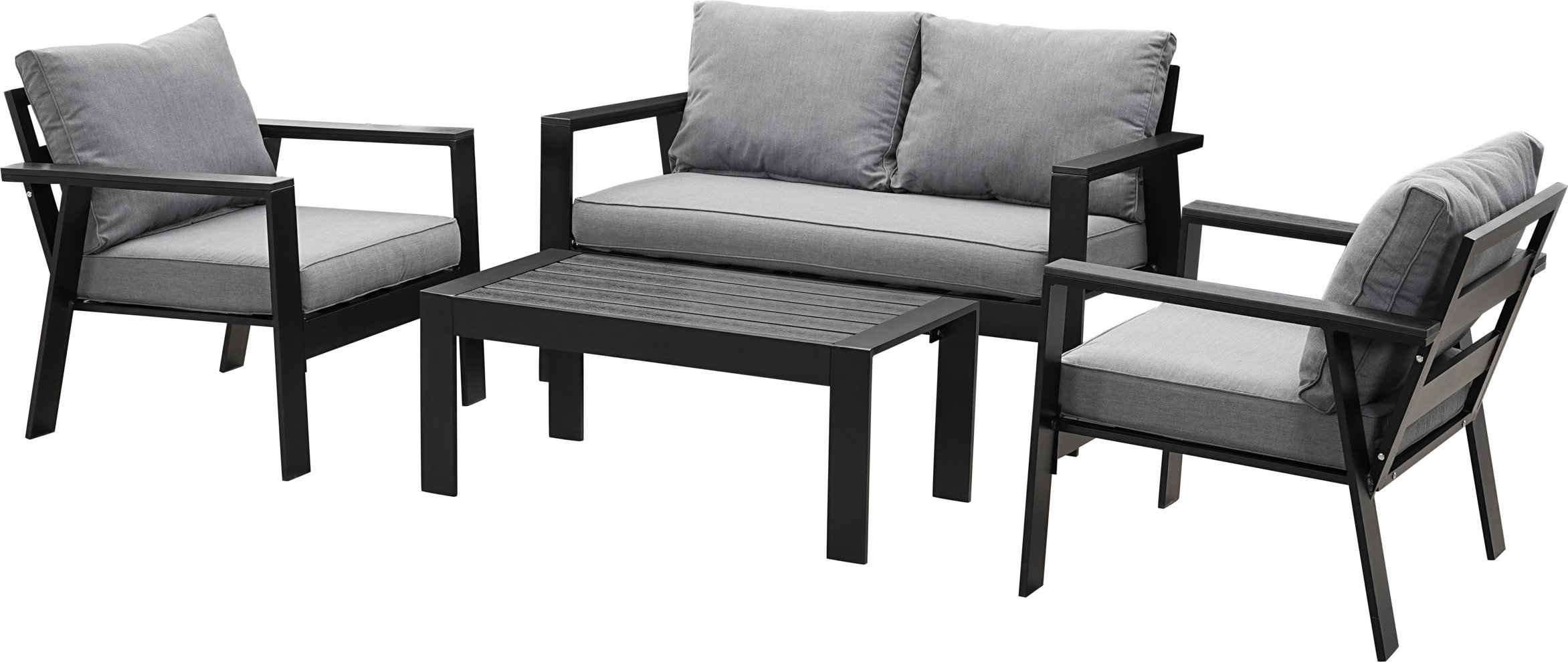 MeXo Gartenmöbel Lounge-Set »Neapel«, inkl. Polster (4-Sitzer / Beistelltisch, Schwarz / Dunkelgrau)