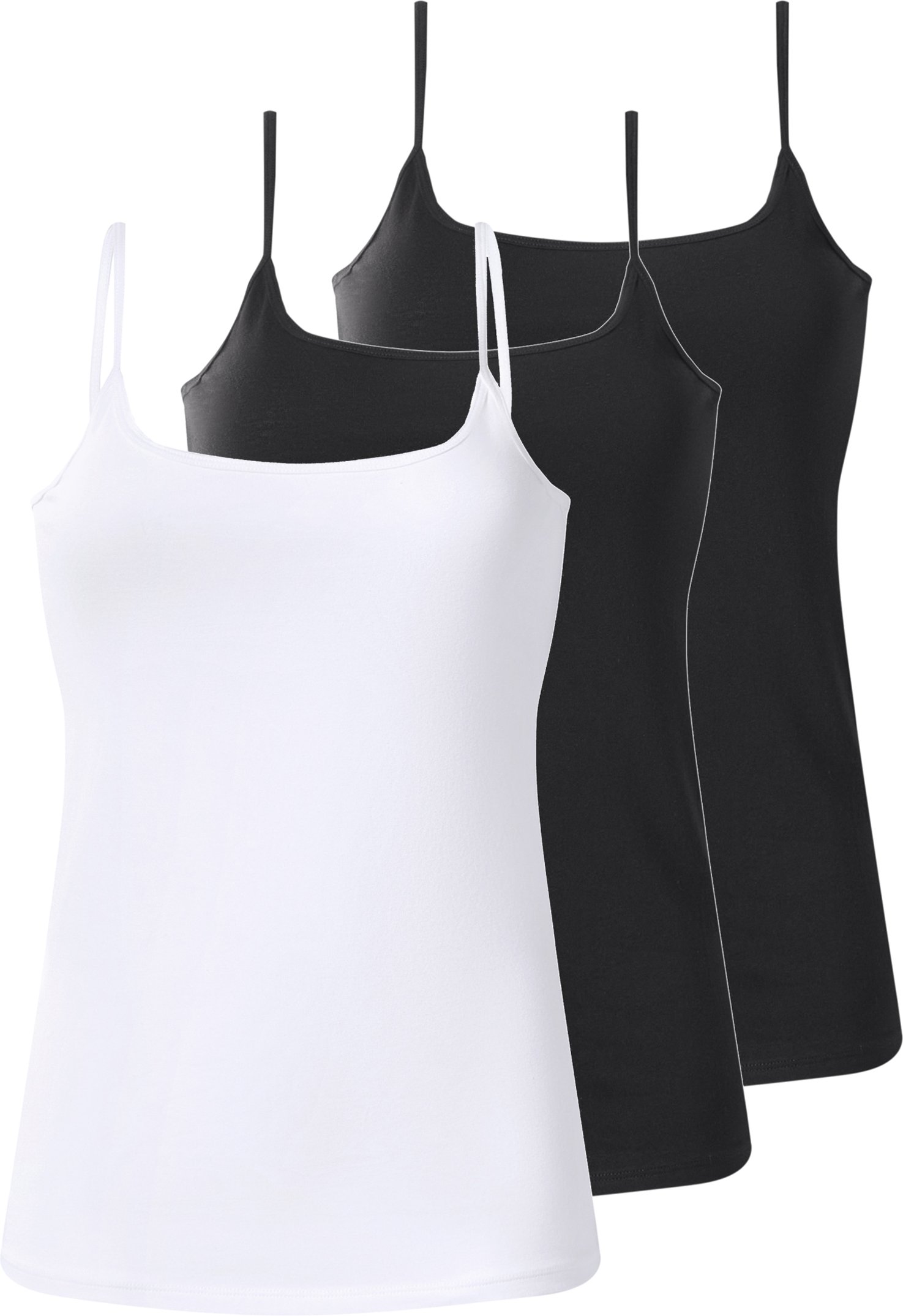 esmara® Damen Spaghettiträgerhemd, 3 Stück (Schwarz/weiß, L(44/46))