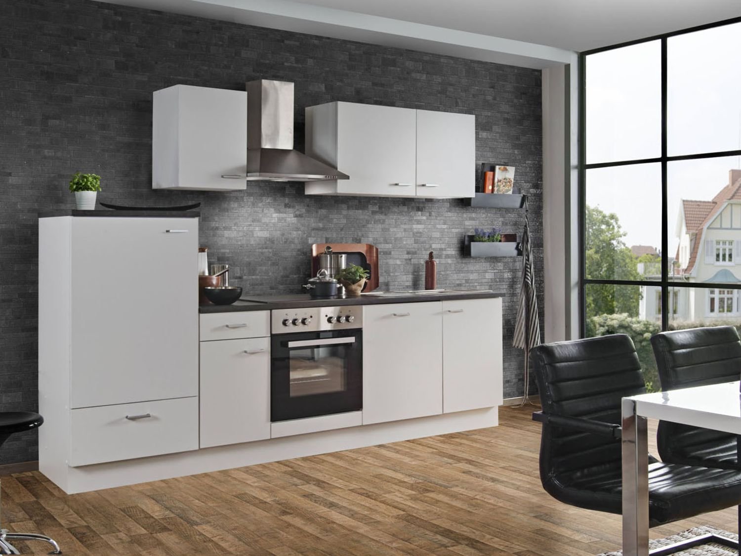 Menke Küchenzeile "Classic" 270/280/300/310 cm (Geschirrspüler, frei Bordstein, Weiss matt, 270 cm)