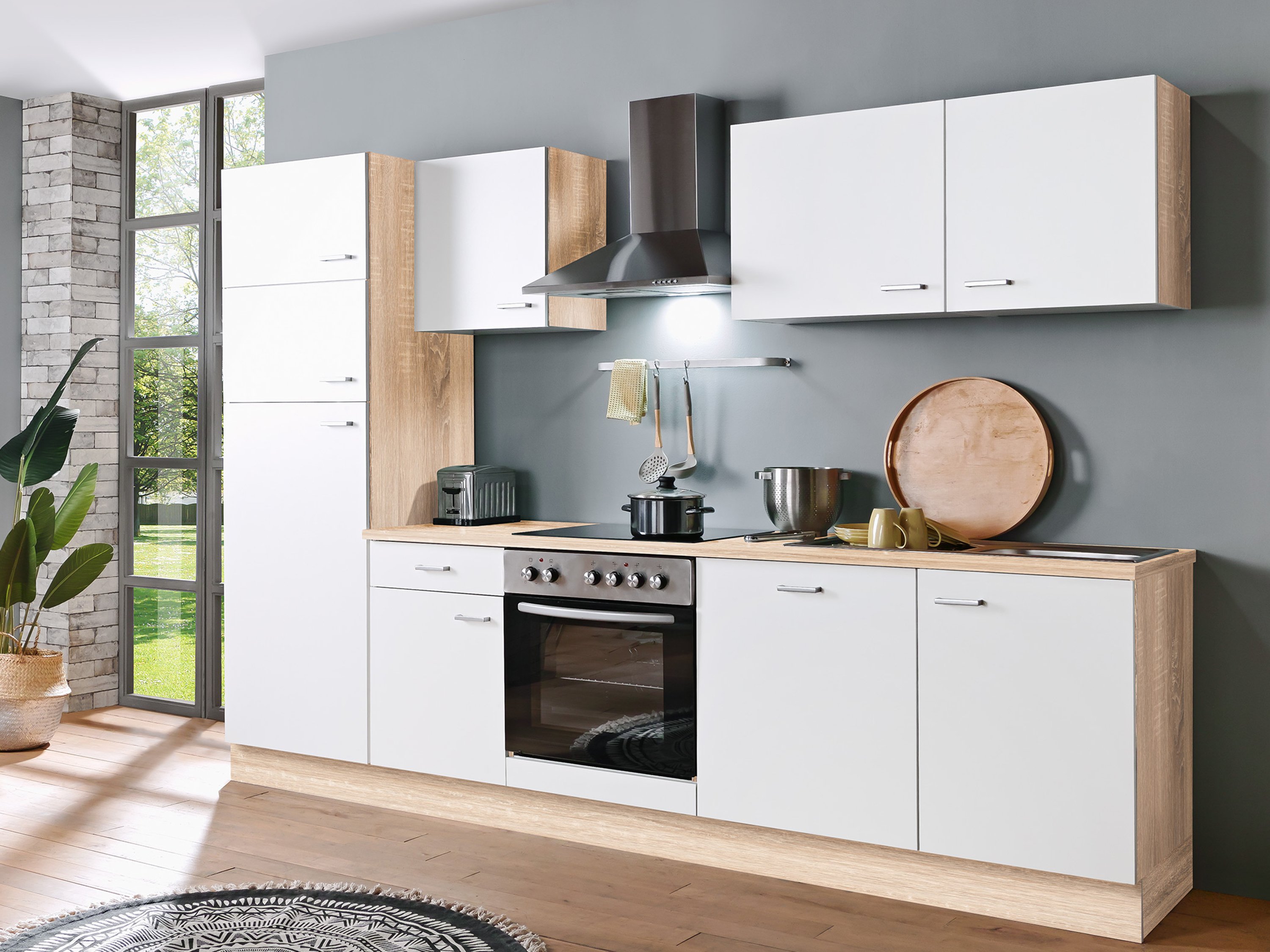 Menke Küchenblock Classic 1 (mit Geschirrspüler, 280 cm, Weiß, Frei Bordstein)