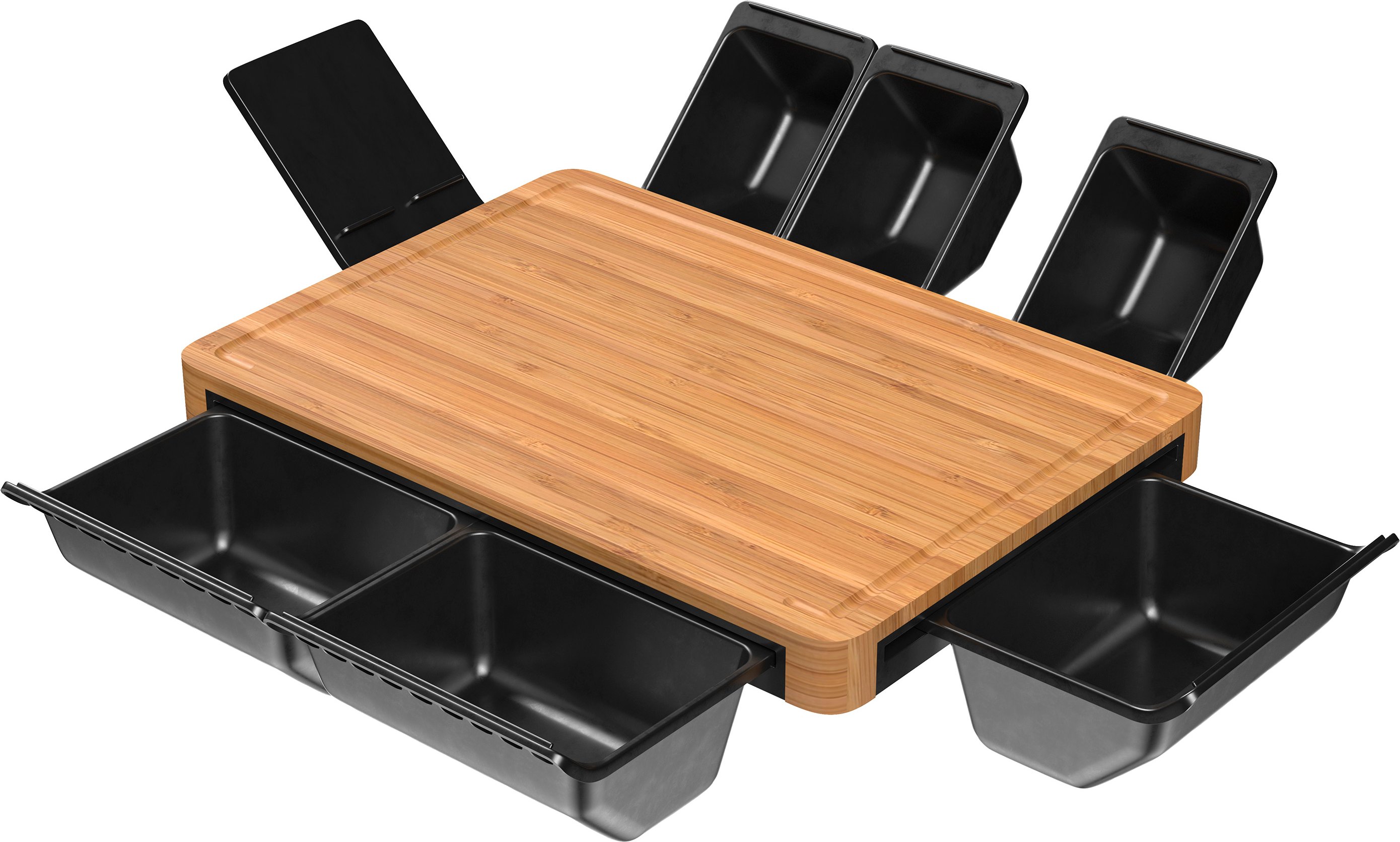 ERNESTO® Multifunktionales Bambus Schneidebrett, mit Smartphone-/Tablet-Halter