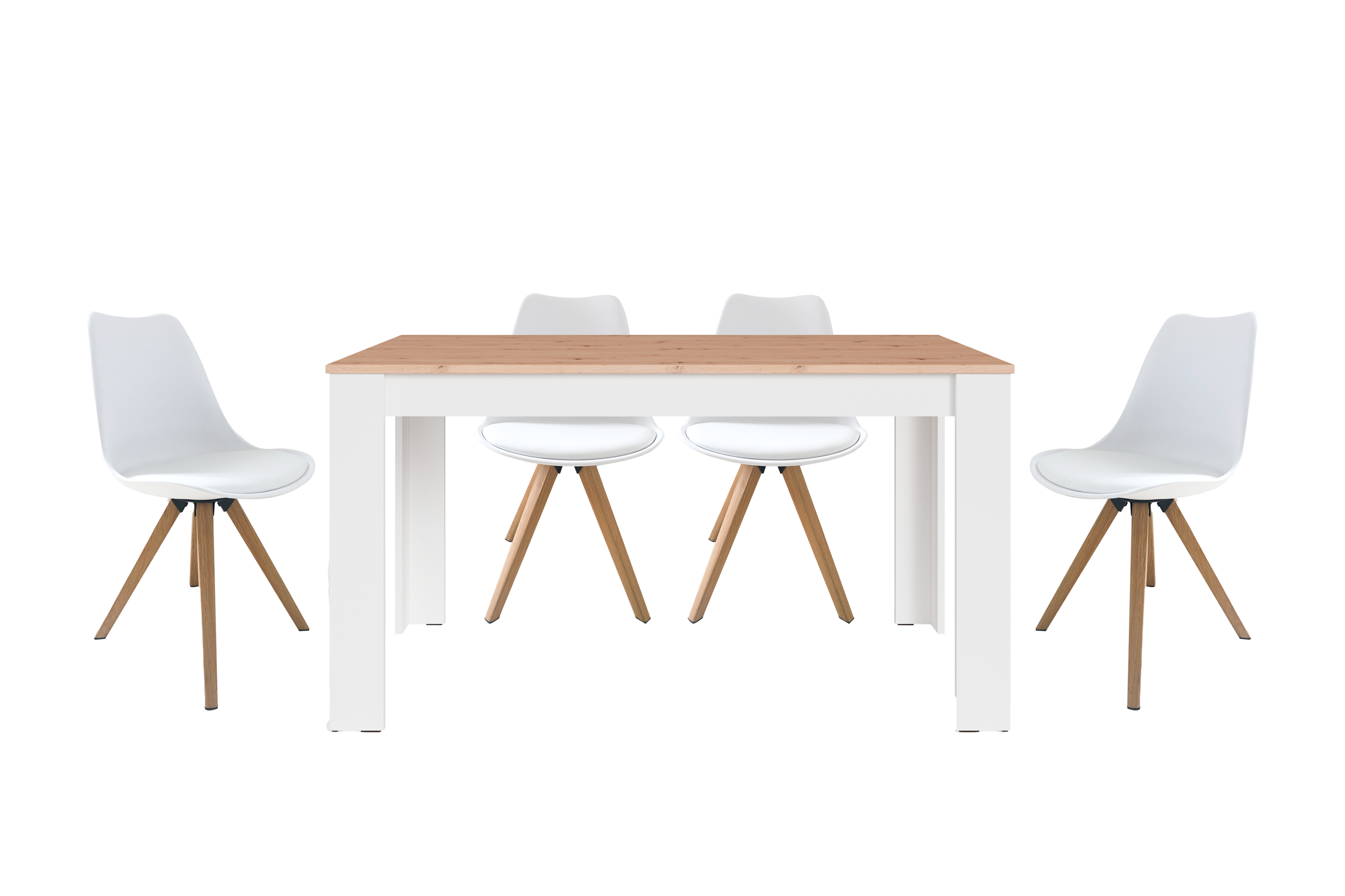 byLIVING Tischgruppe (Tisch + 4 Stühle) (Esstisch 140x80x75cm, Weiß)