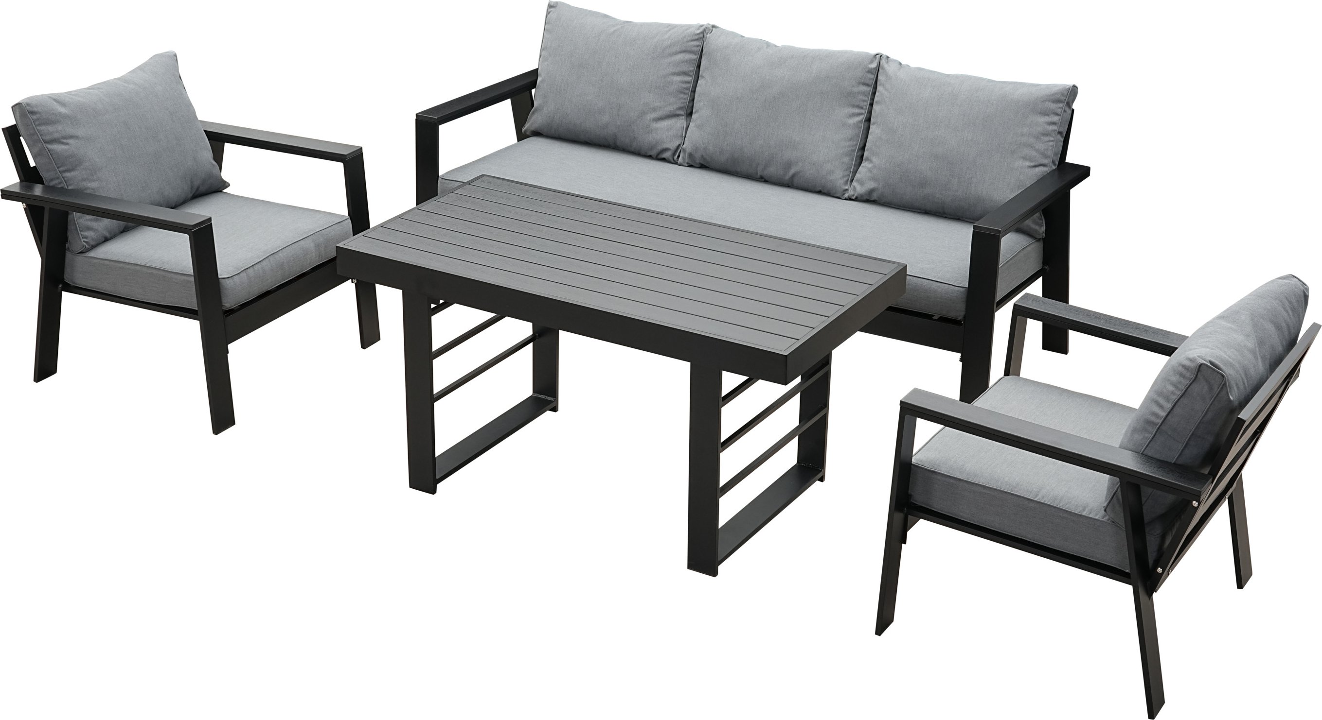 MeXo Gartenmöbel Lounge-Set »Neapel«, inkl. Polster (5-Sitzer / Esstisch, Schwarz / Dunkelgrau)