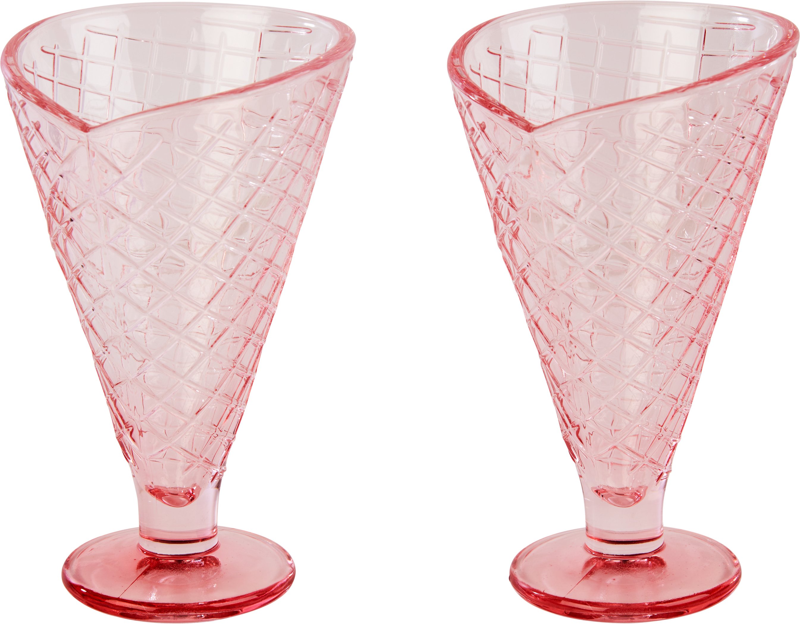 LIVARNO home Glas-Eisbecher 2er-Set (Waffelform/rosa)