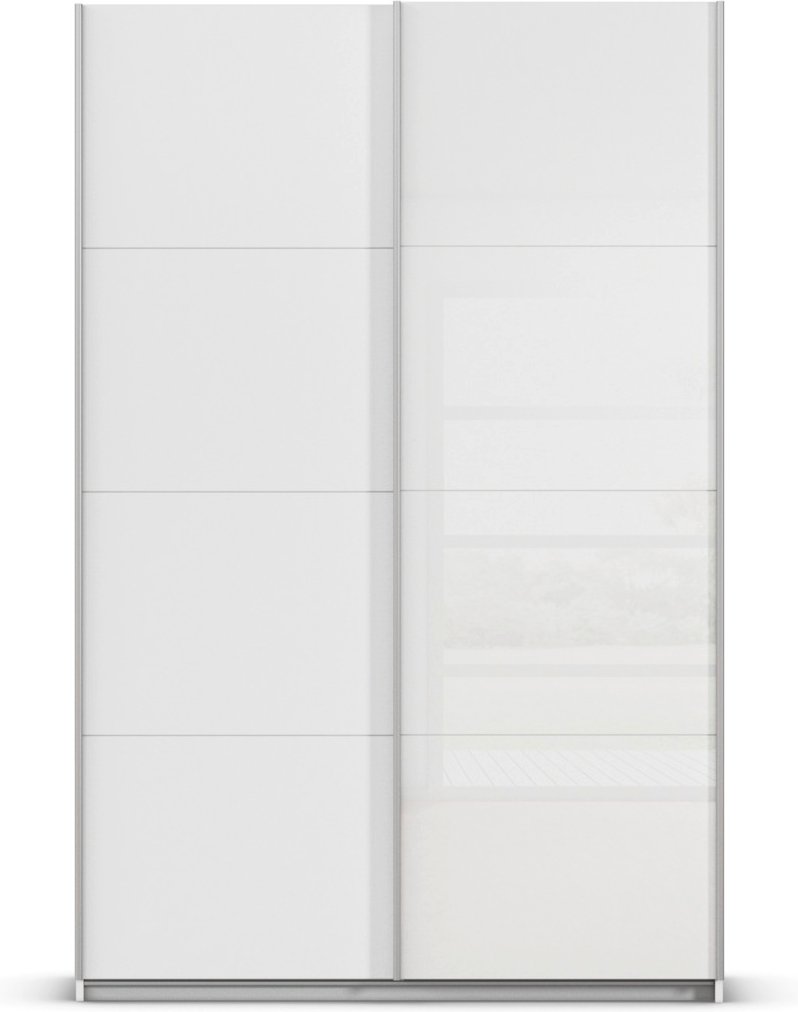 rauch ORANGE Quadra Schwebetürenschrank mit Glaselementen (Premium-Zubehör, Korpus:Weiß, Glas:Weiß, 136 x 210 cm)