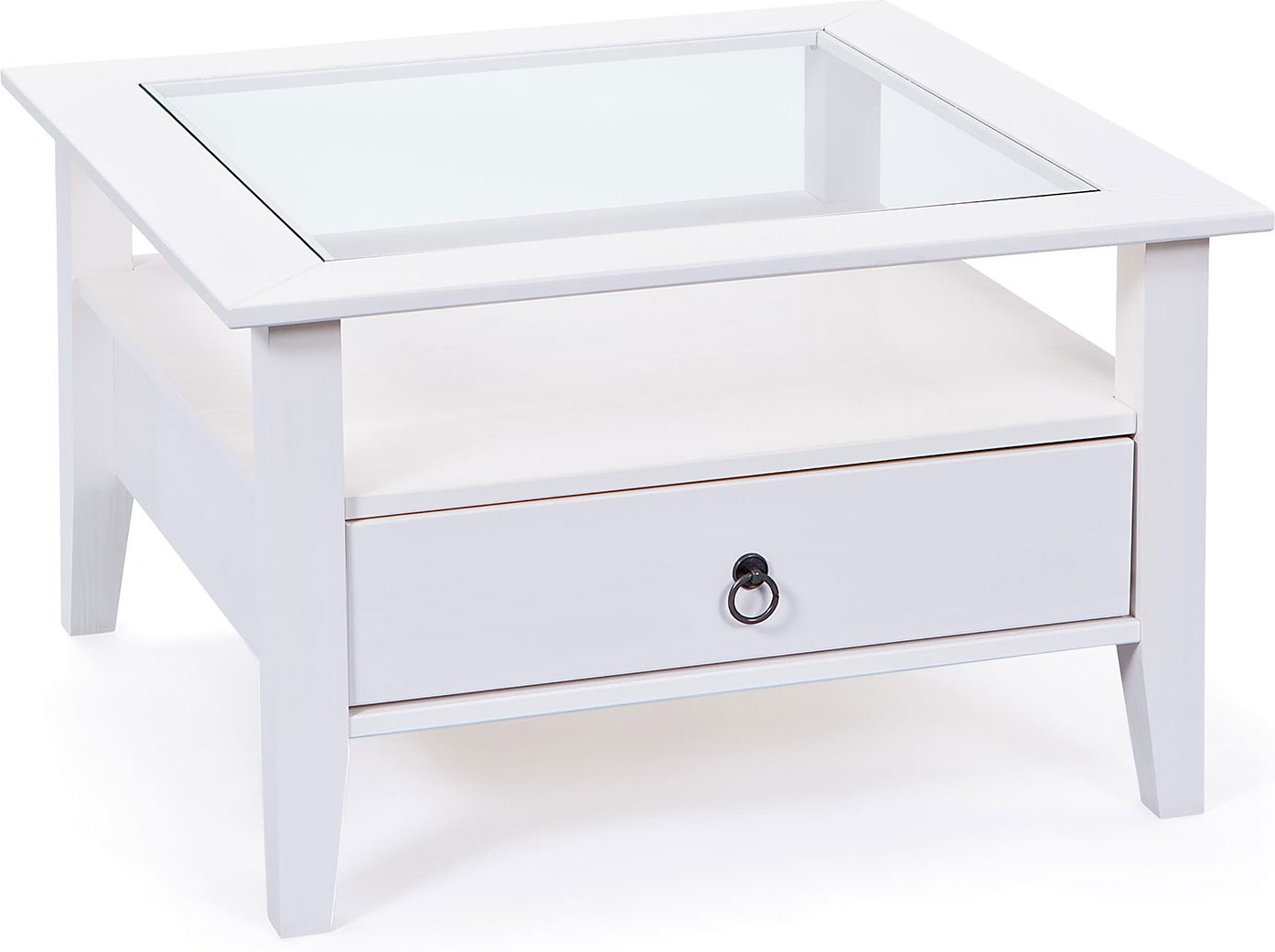 Inter Link Couchtisch mit Sicherheitsglas und Schubladen (Weiss, 75 x 75 x 45 cm)