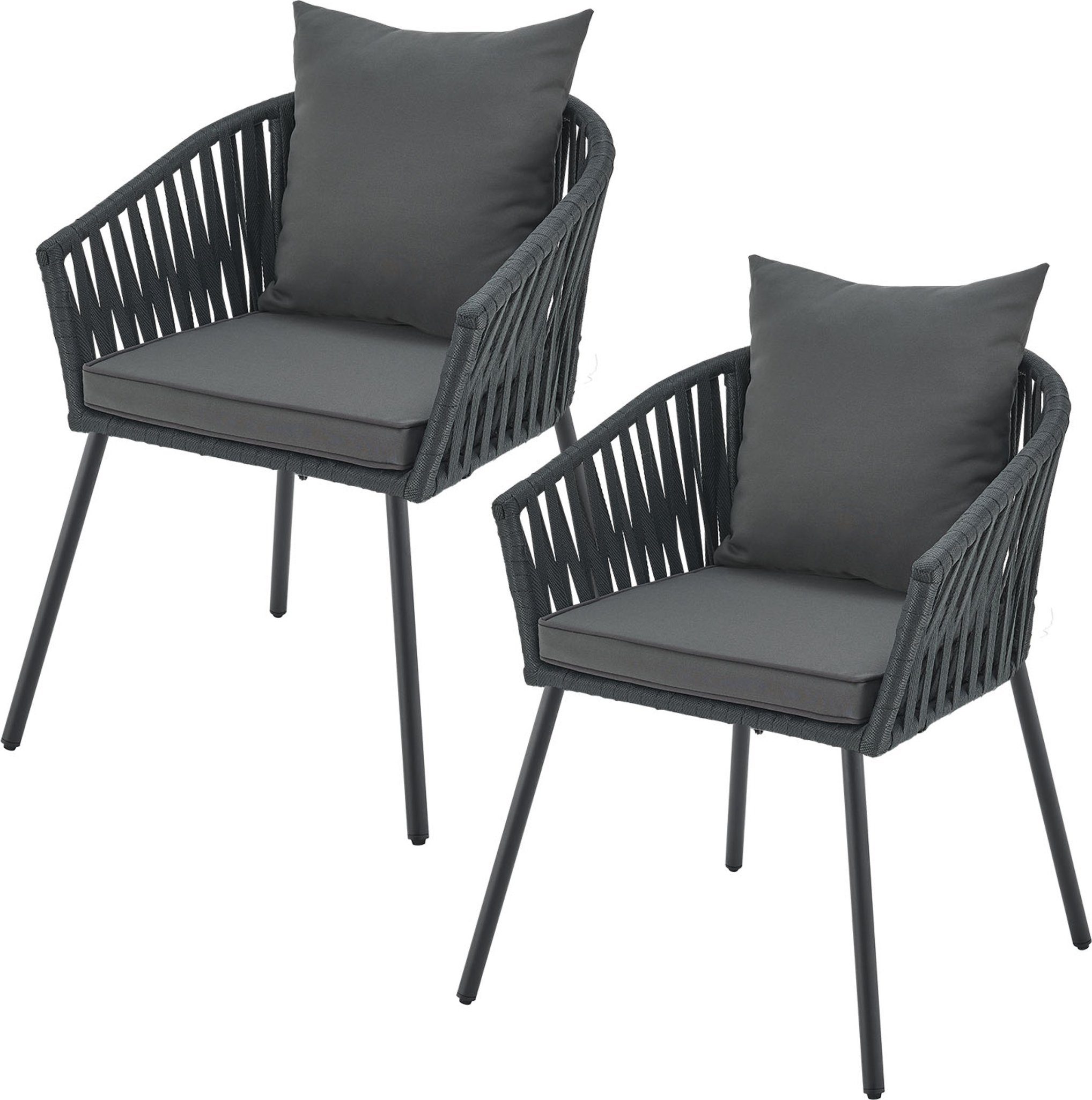 Juskys Rope Stühle 2er Set mit Sitz- & Rückenkissen (Dunkelgrau)