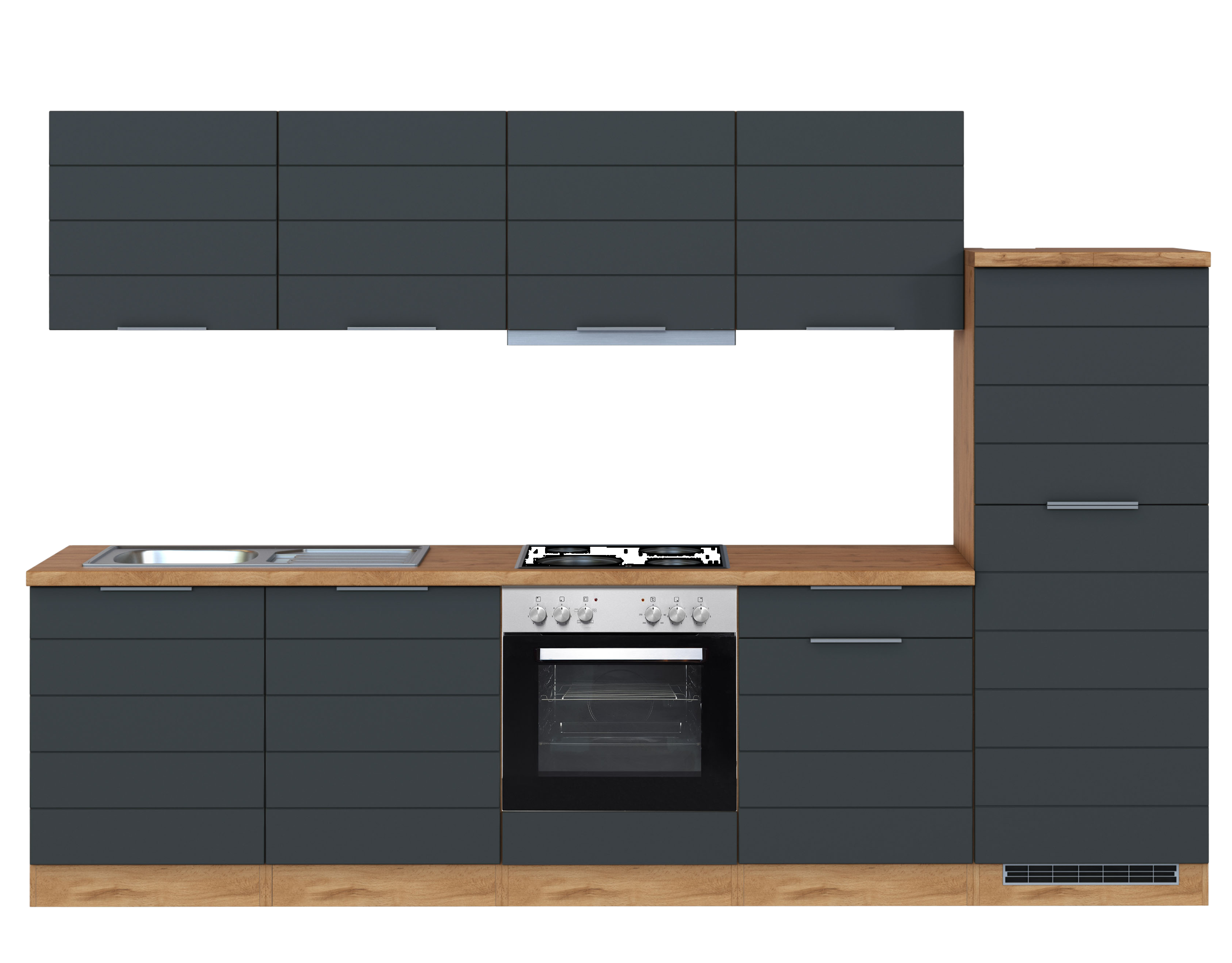HELD Küchenzeile »Bonn«, mit Elektrogeräten (300 cm, wotaneiche/ matt grau)