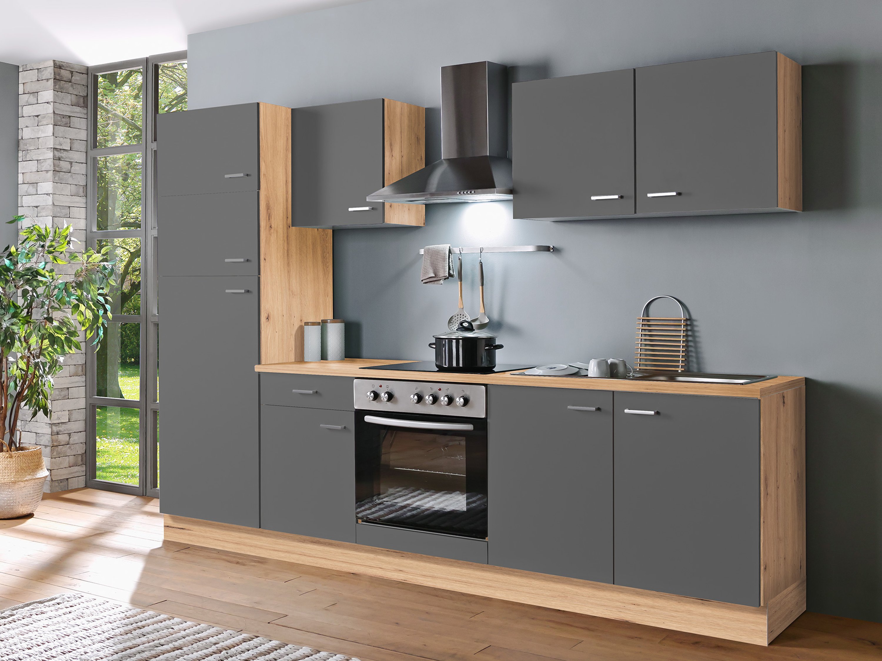 Menke Küchenblock Classic 1 (ohne Geschirrspüler, 270 cm, Artisan, Graphite, Frei Bordstein)""