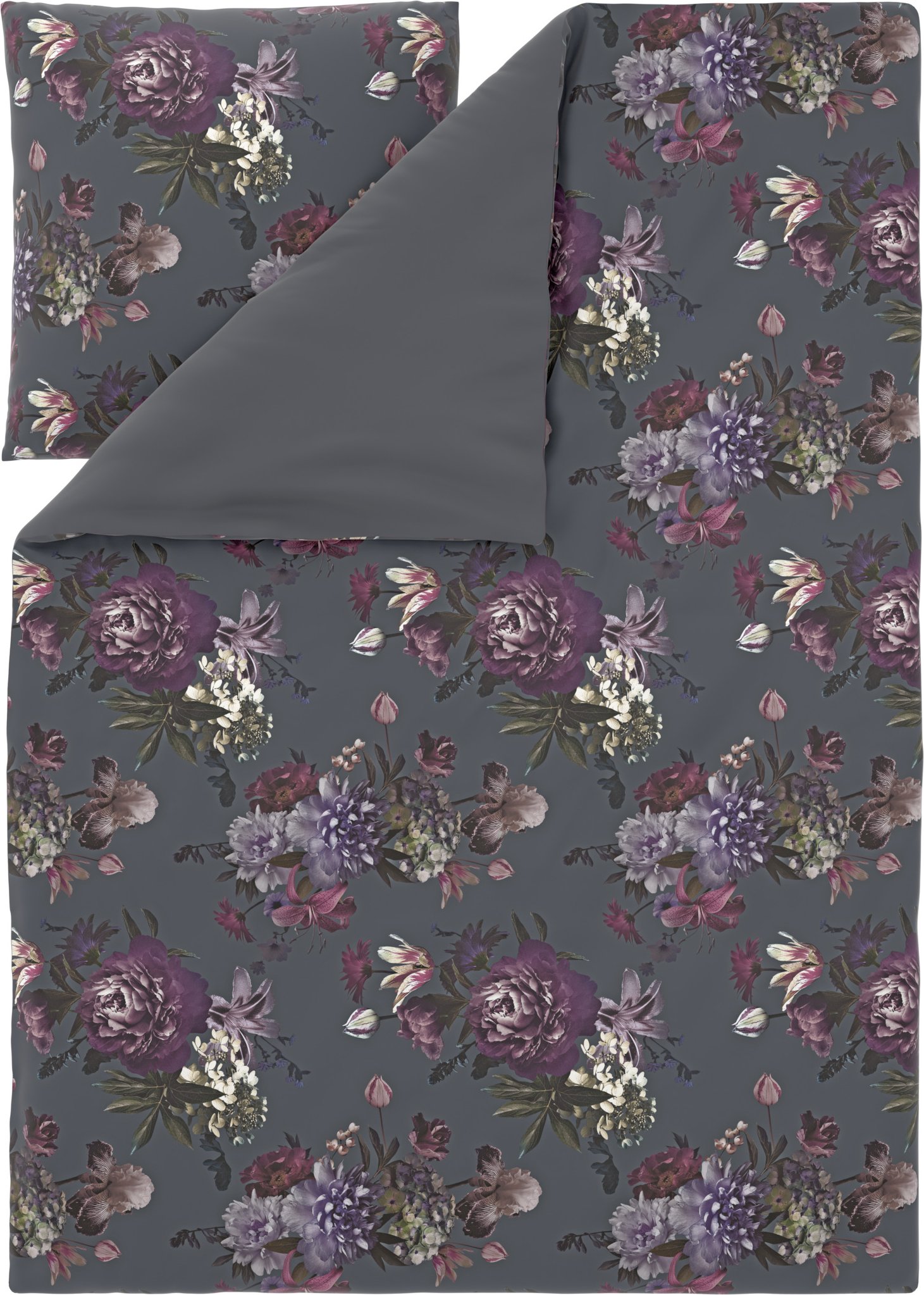 LIVARNO® Bettwäsche Mikrofaser Satin, 155 x 220 cm (Blumen/grau)