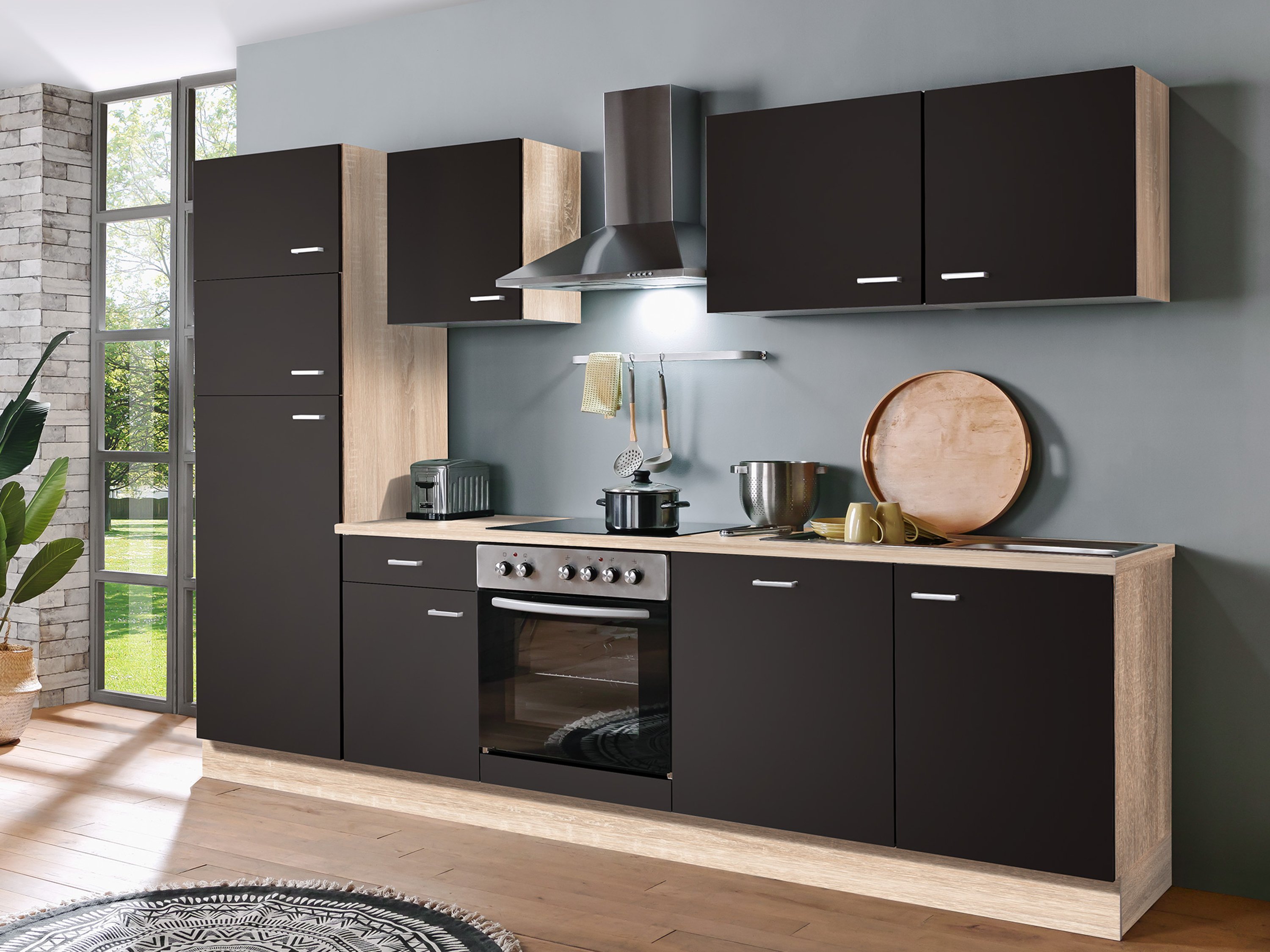 Menke Küchenblock Classic 1 (mit Geschirrspüler, 280 cm, Lava, frei Verwendungsstelle)