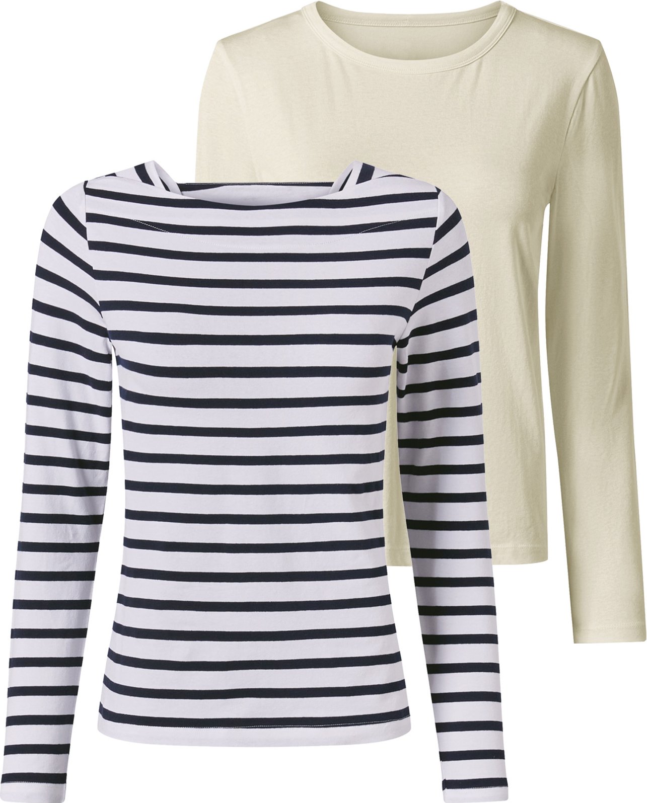 Thumbnail - esmara® Damen Langarmshirts, 2 Stück (weiß/navy, XS(32/34))""