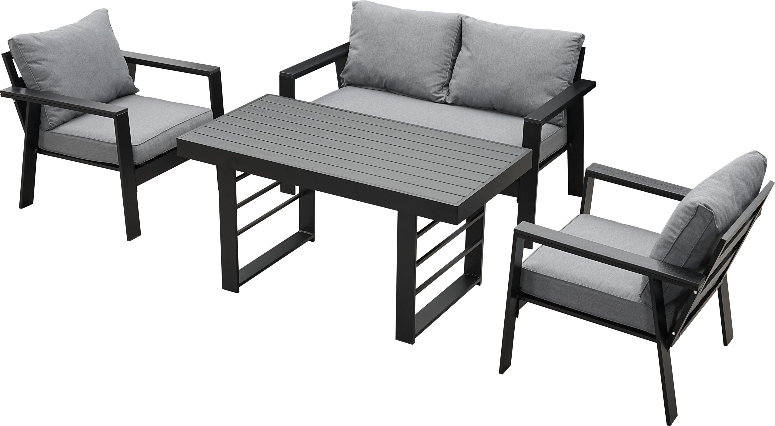 MeXo Gartenmöbel Lounge-Set »Neapel«, inkl. Polster (4-Sitzer / Esstisch, Schwarz / Dunkelgrau)