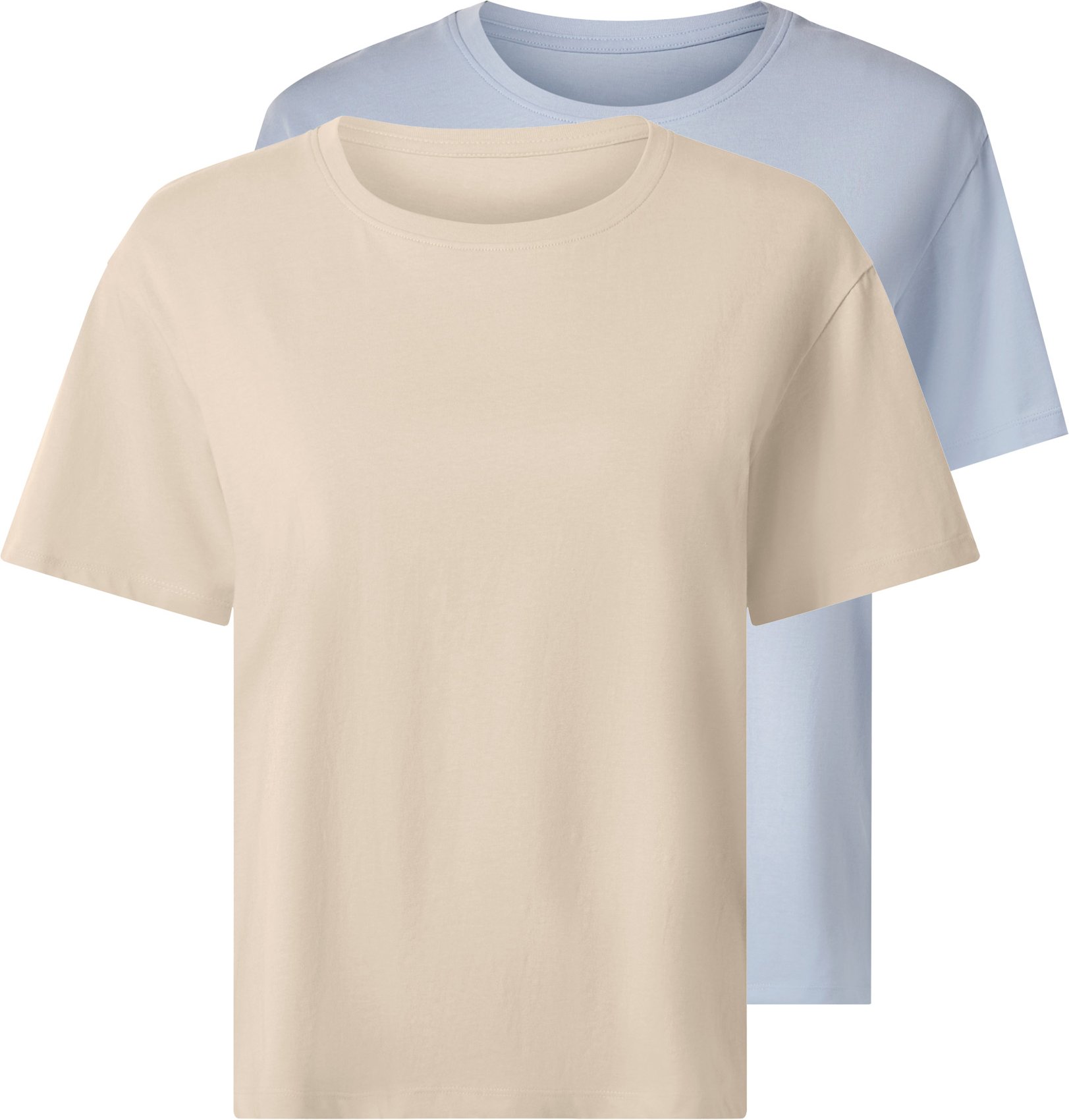 esmara® Damen T-Shirt Single Jersey, 2 Stück (blau/beige, S(36/38))