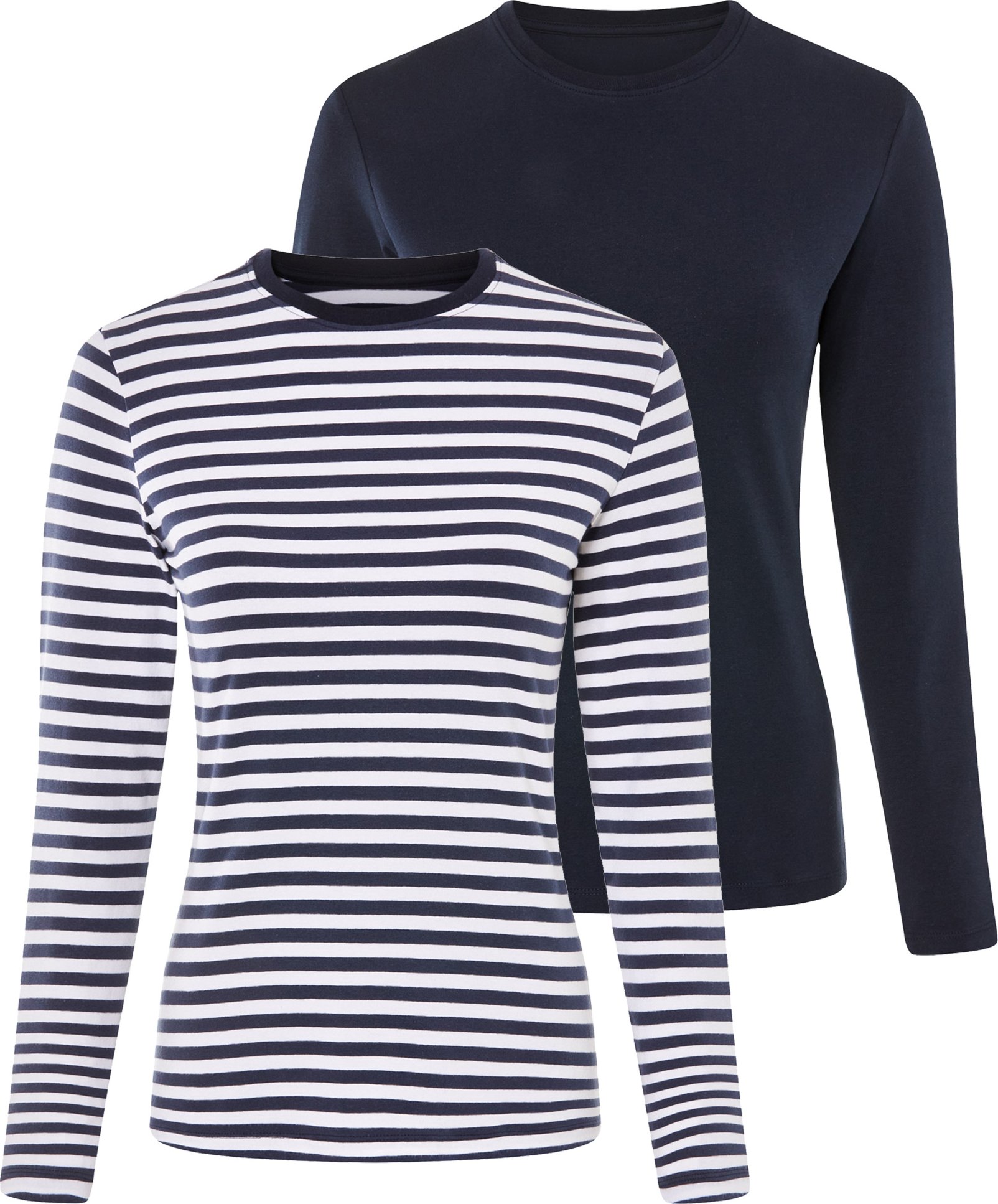 Thumbnail - esmara® Damen Langarmshirt 2er (navy/navy weiß gestreift, XS(32/34))