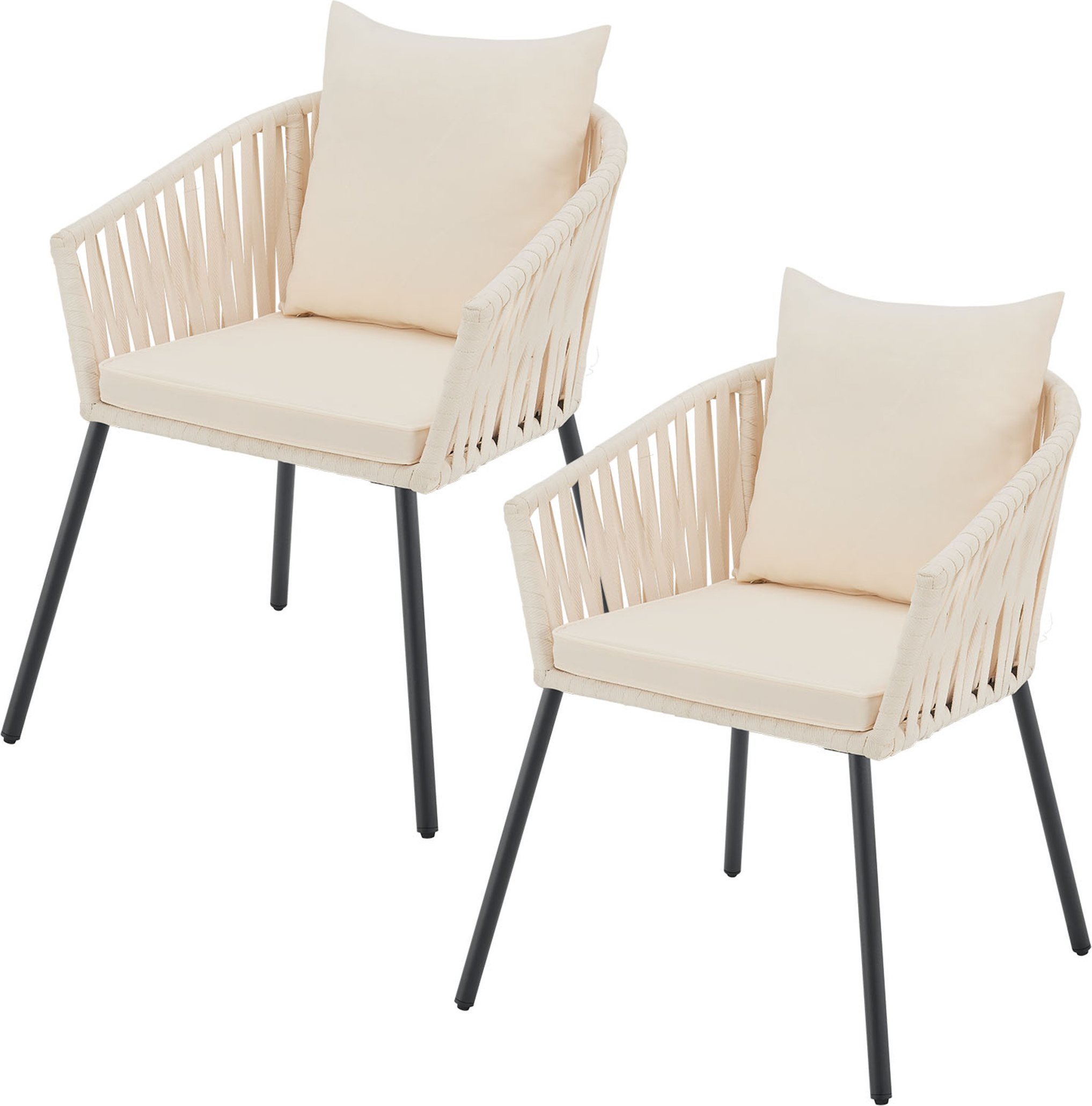 Juskys Rope Stühle 2er Set mit Sitz- & Rückenkissen (Beige)