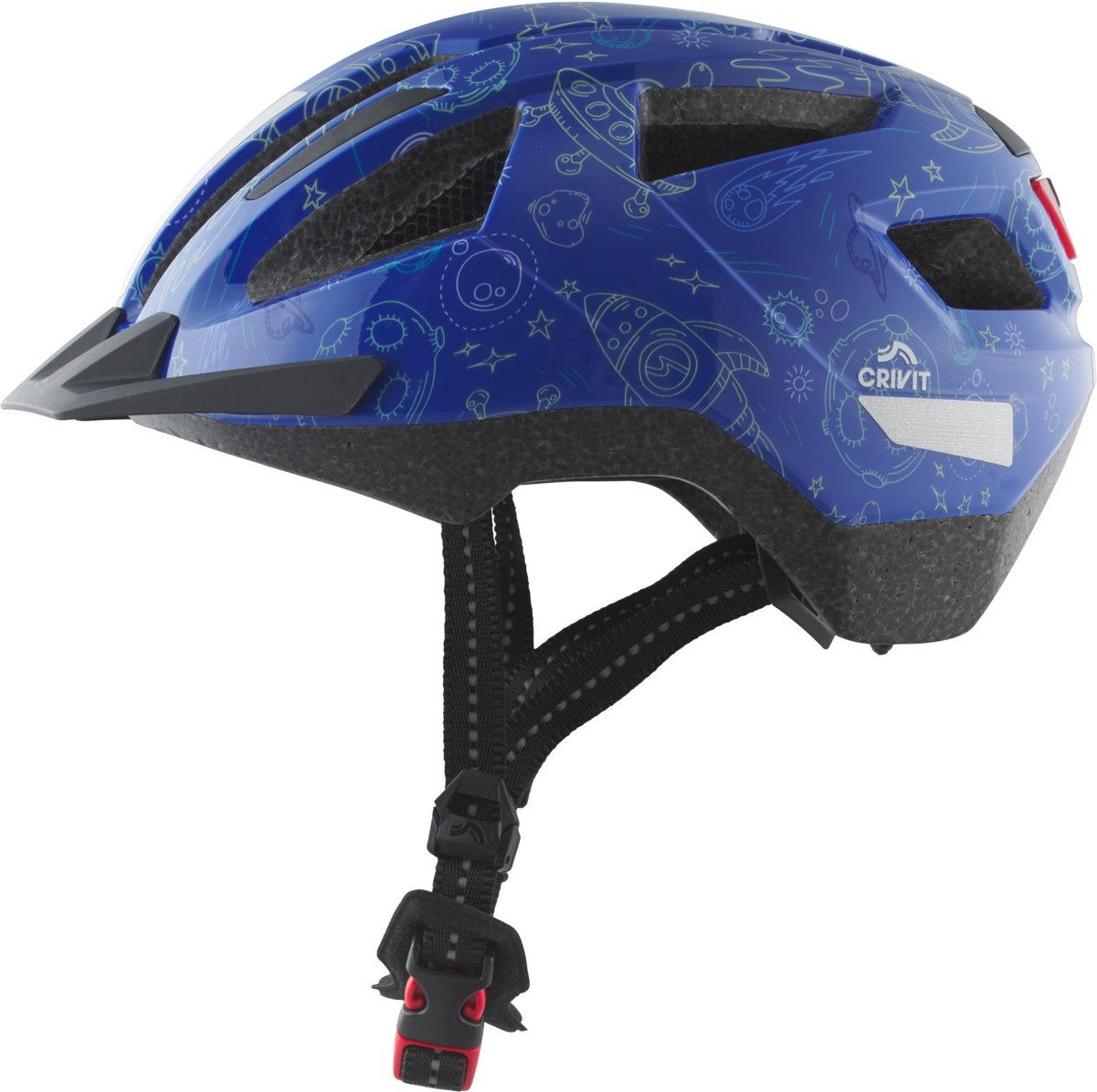 CRIVIT Kinder Fahrradhelm mit Rearlight (Raketen/blau)