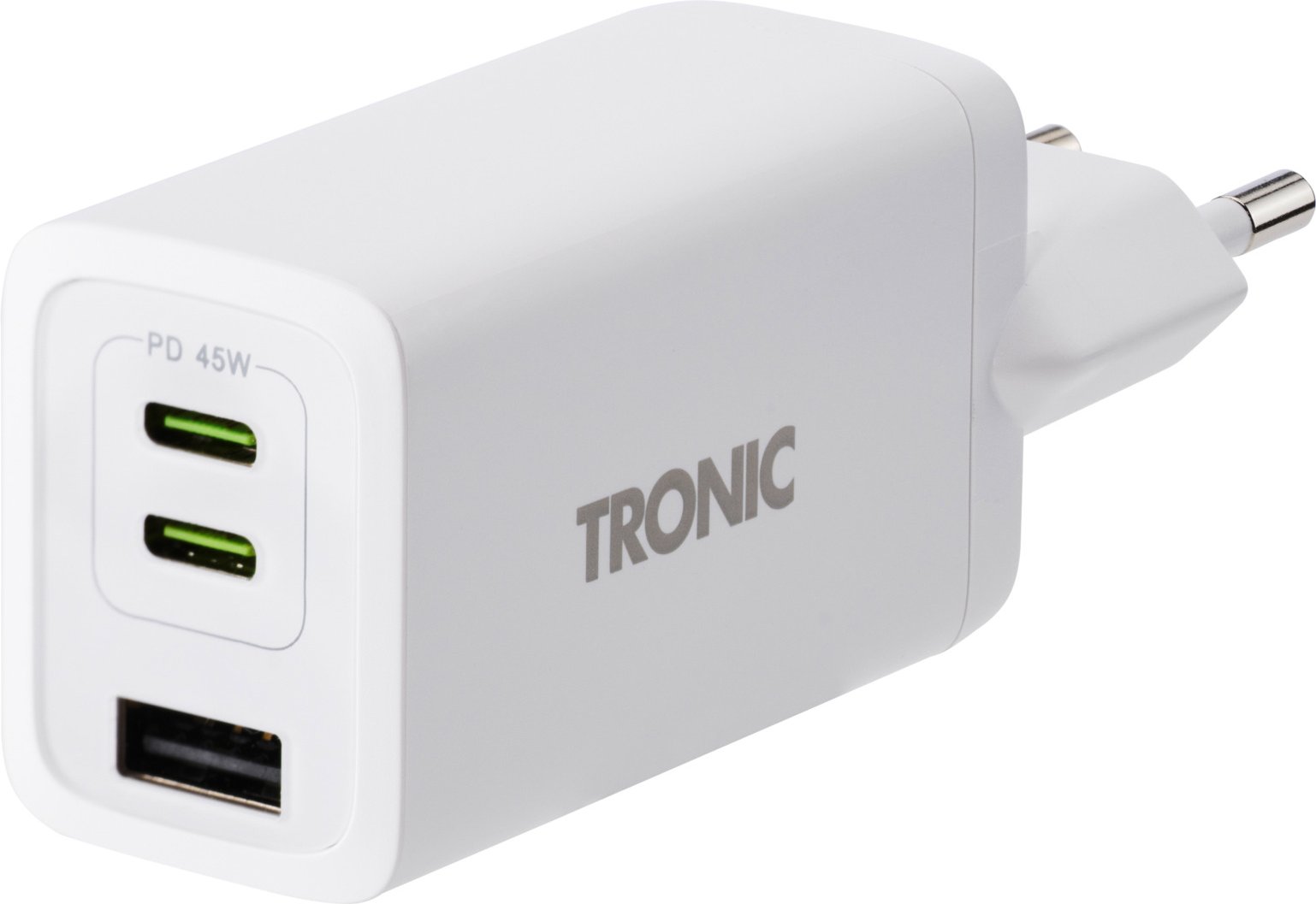 TRONIC® Schnellladegerät GaN 2x USB-C und USB-A 45W (Weiß)