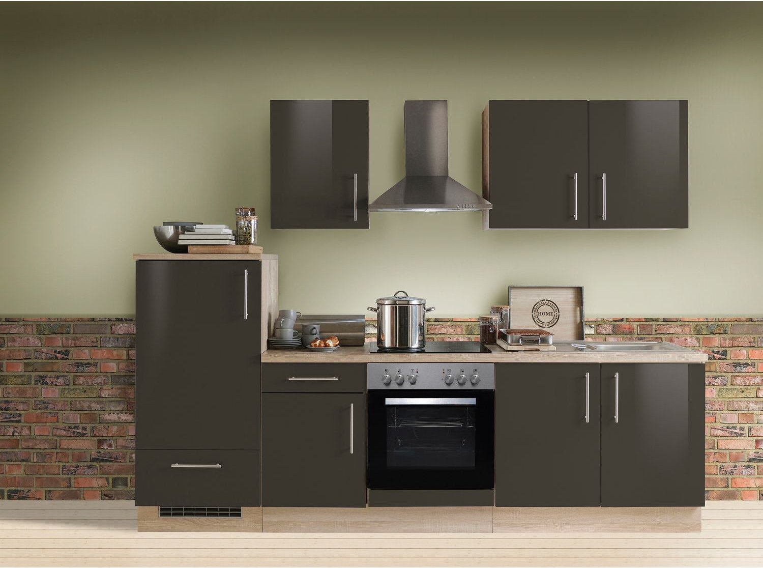 Menke Küchenblock Premium 270/280/300/310cm (ohne Geschirrspüler, 270 cm / Lava, Frei Bordsteinkante)