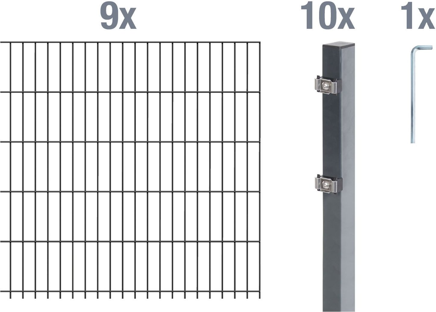 ALBERTS Doppelstabmattenzaun-Grundset (Anthrazit, Zaunl. 18 m, Mattenh. 1000mm)