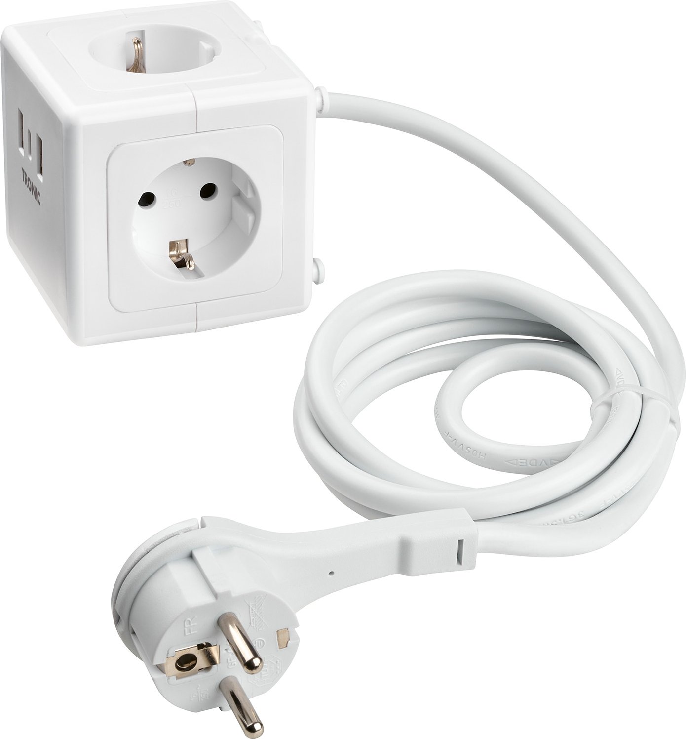 TRONIC® Steckdosenwürfel mit USB-Ports (Weiß)