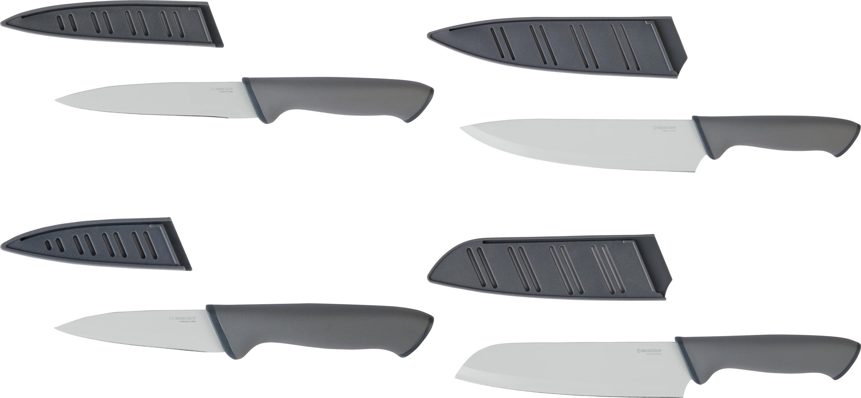 Thumbnail - SILVERCREST® Küchenmesser Kunststoff-Griff beschichtet mit Klingenschutz Set 4tlg. (Set 4tlg. Grau)