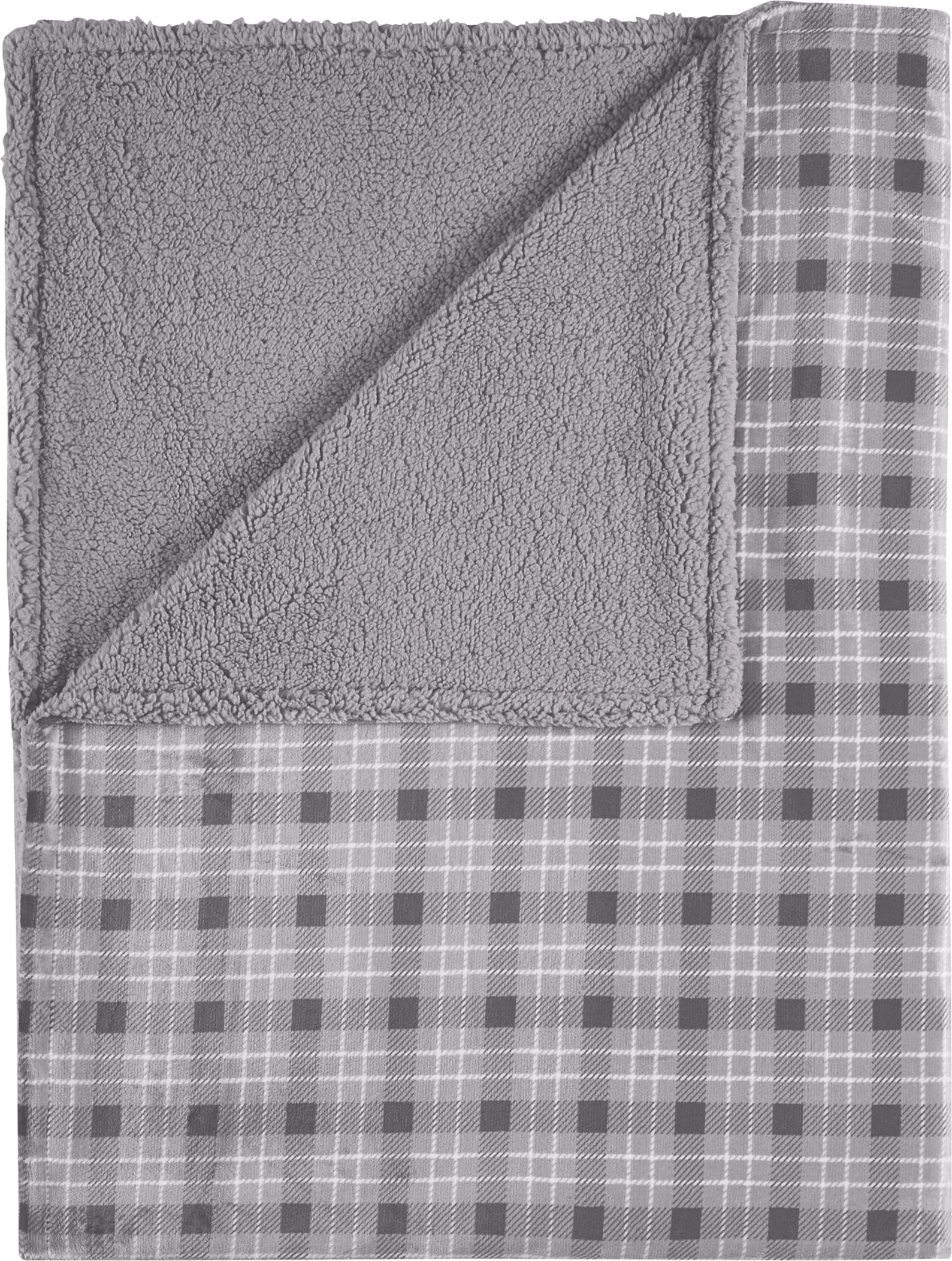 LIVARNO® Kuscheldecke mit Teddyfleece (Karo/grau)