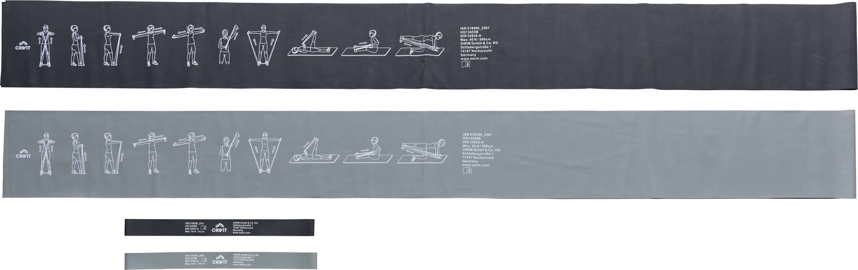 CRIVIT Fitnessbänder, 4-teilig (dunkelgrau/schwarz)