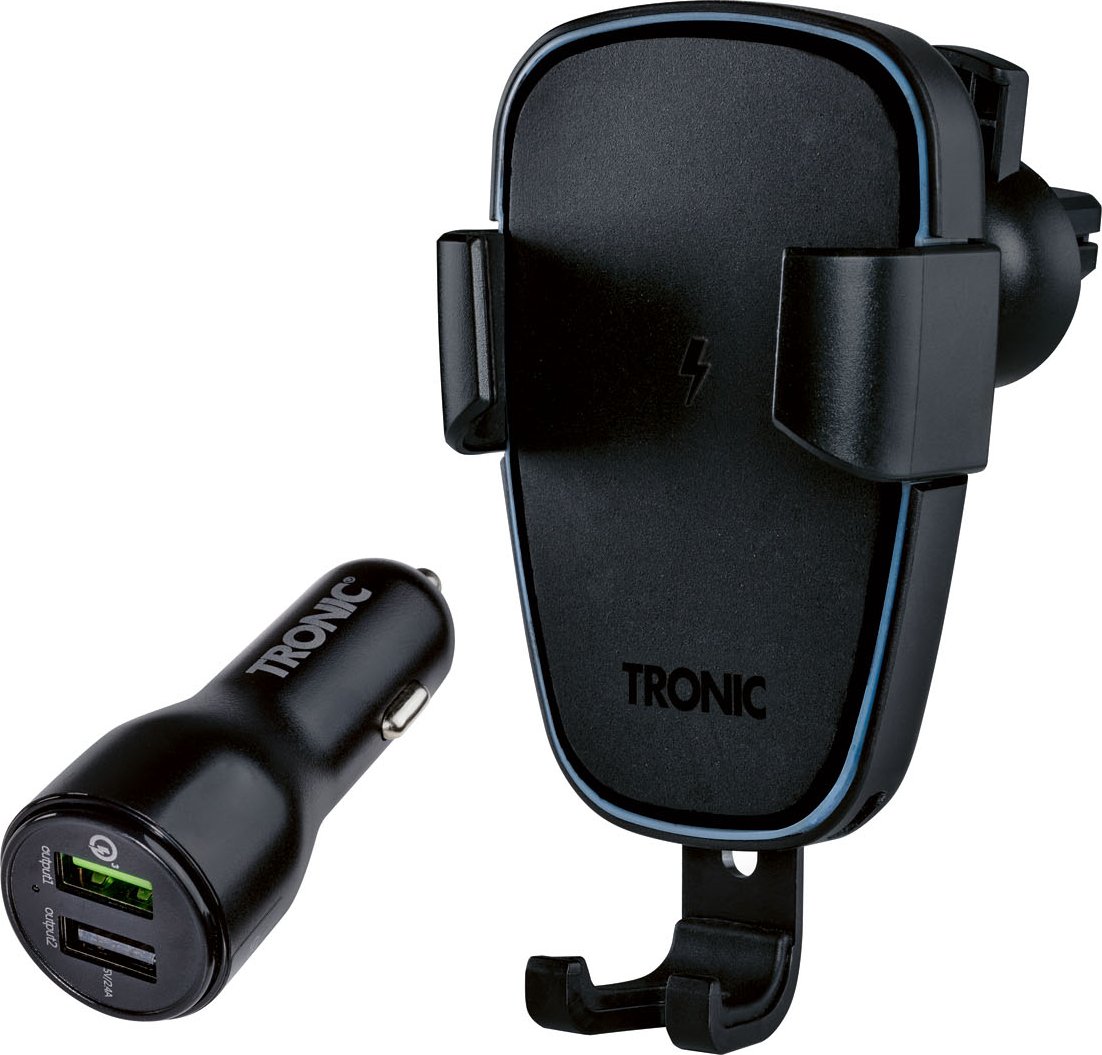 TRONIC® KfZ Smartphone Halterung mit QI Lader 10W TKHQ 10 A1 (Schwarz)