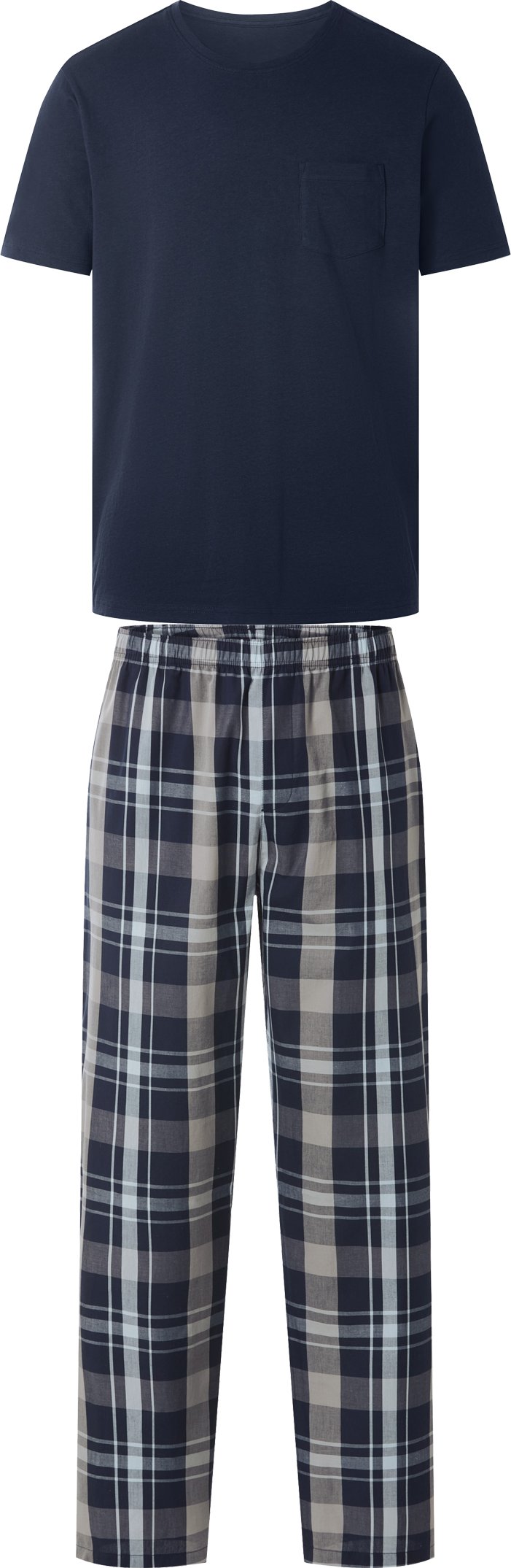 esmara Men Herren Pyjama kurz/lang (navy/kariert, XL (56/58))