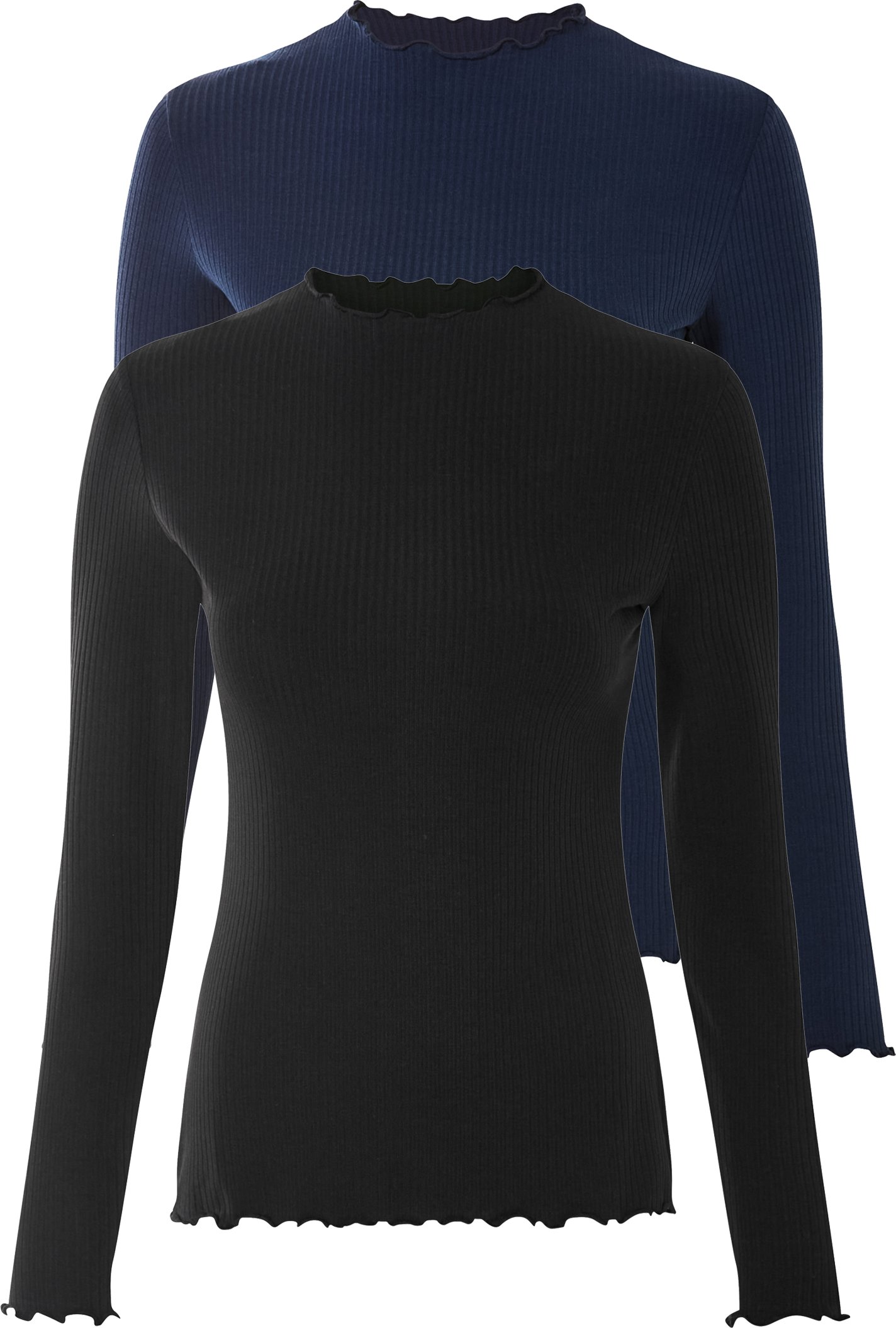 esmara® Damen Langarmshirt Rippe 2er (schwarz/marine, XS(32/34))