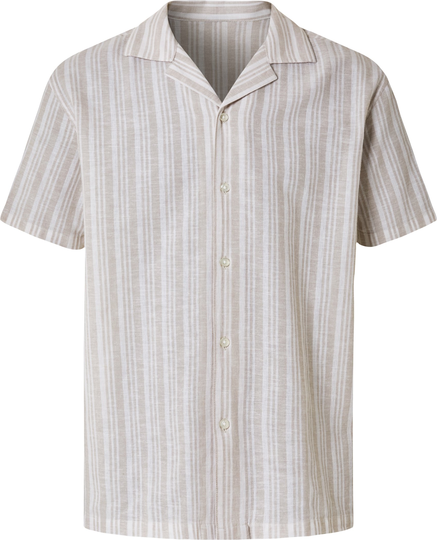 Thumbnail - esmara Men Herren Leinenhemd Regular fit kurzarm (Streifen/beige, XL (43/44))