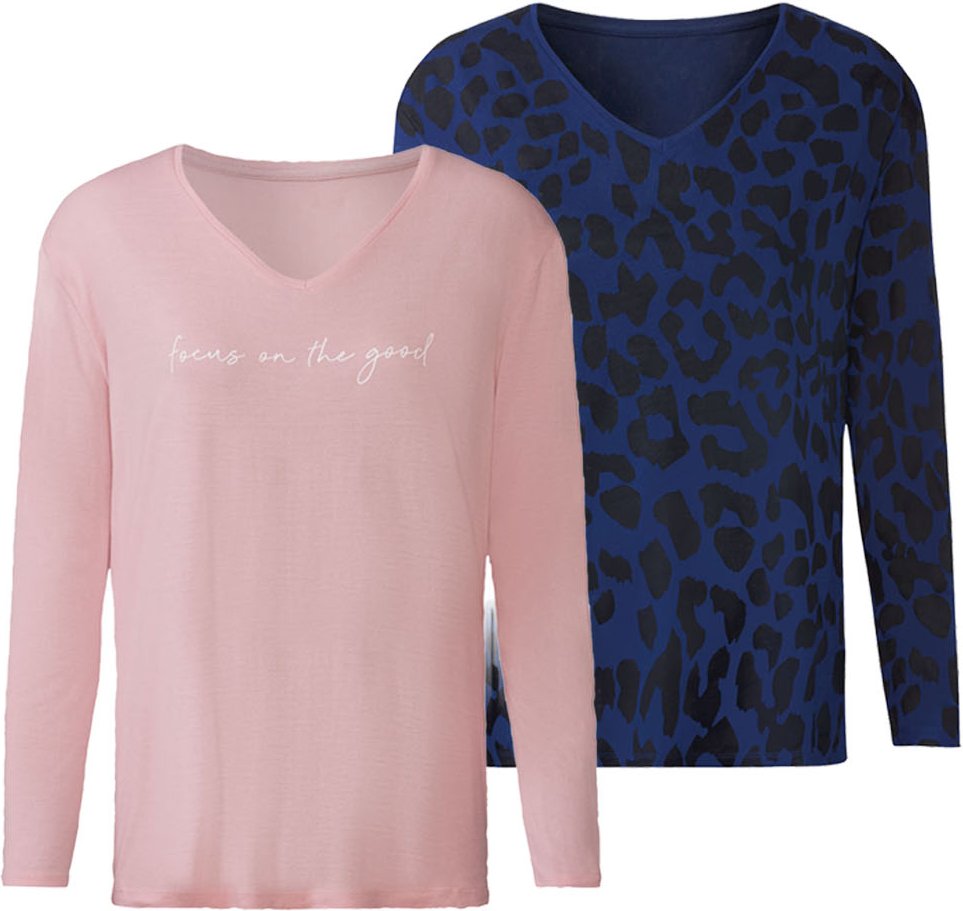 Thumbnail - esmara® Damen Langarmshirts 2er (S(36/38), blau/pink)