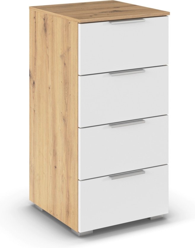 rauch ORANGE Alabama Kommode (4 Schubladen, Weiß/Eiche Artisan, 40 x 81 cm)