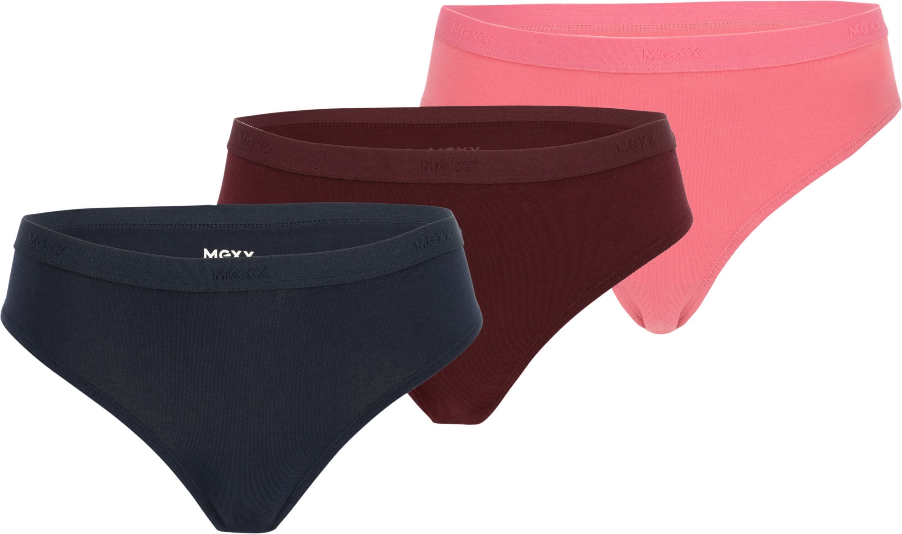 MEXX Damen Slips, 3 Stück (schwarz/bordeaux/pink, S)