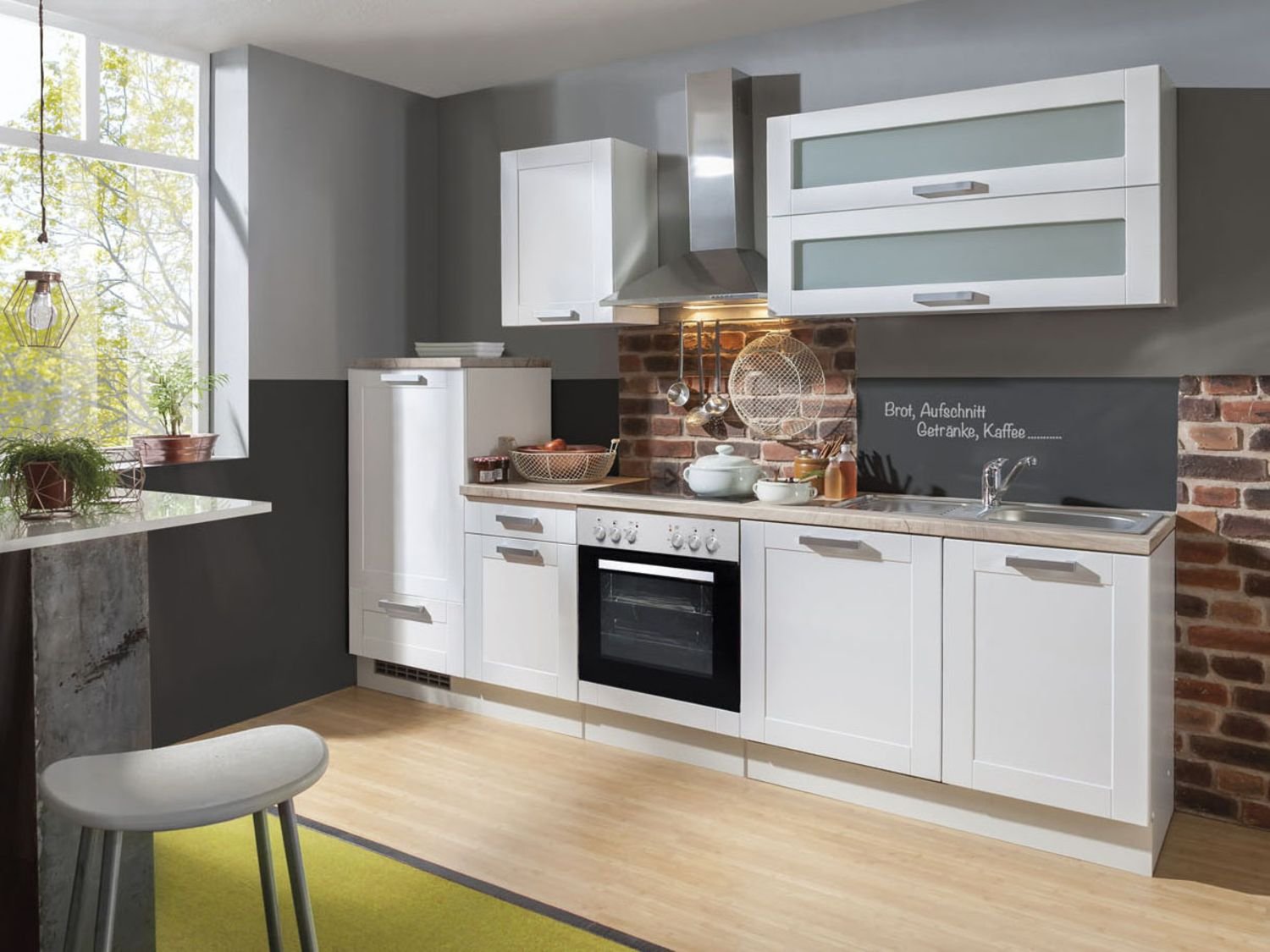 Menke Küchenblock Premium 270/280/300/310cm (mit Geschirrspüler, 270 cm / Landhaus weiss, Frei Bordsteinkante)