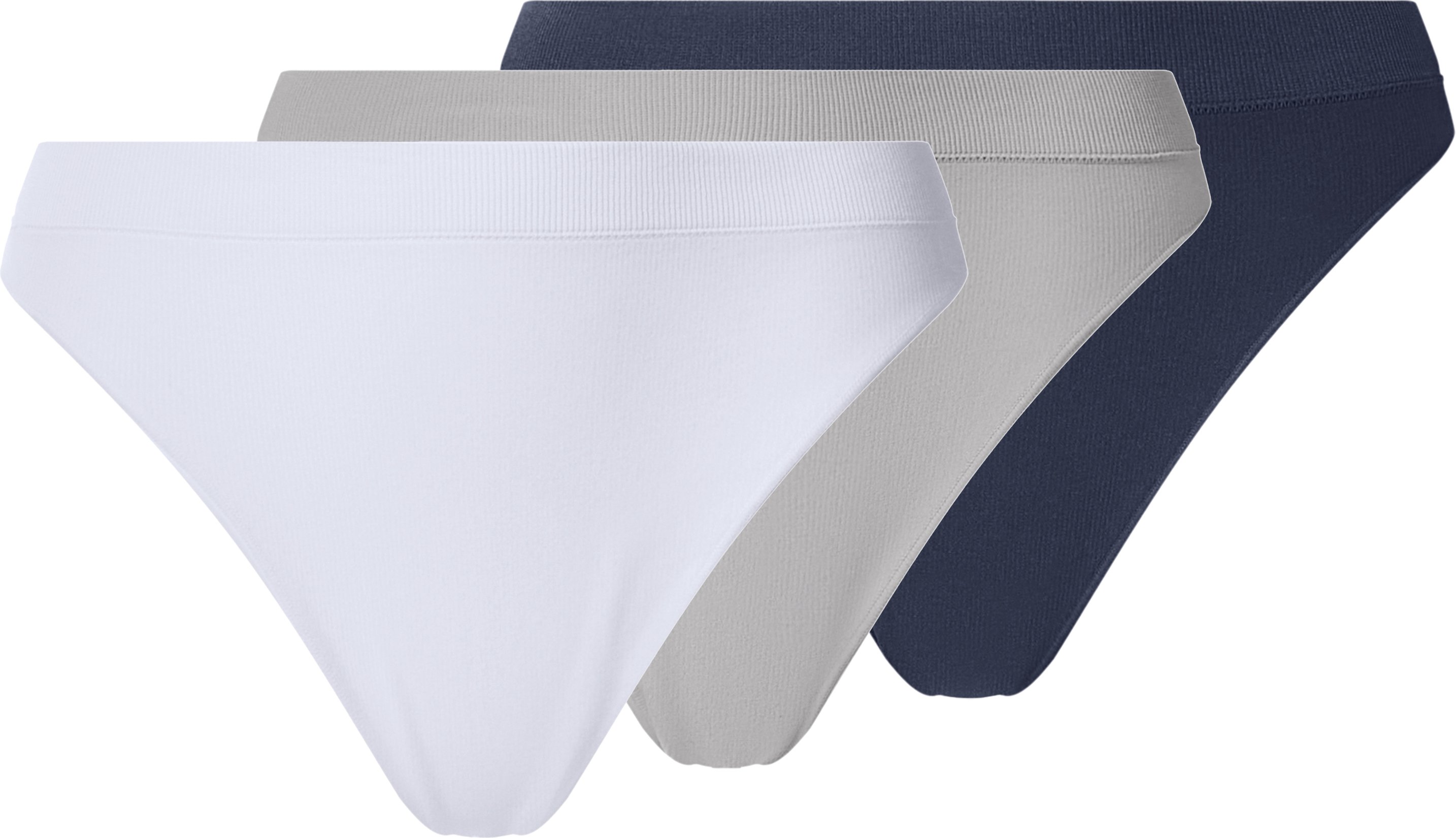 esmara® Damen String Rippe Seamless 3er (navy/grau/weiß, S(36/38))