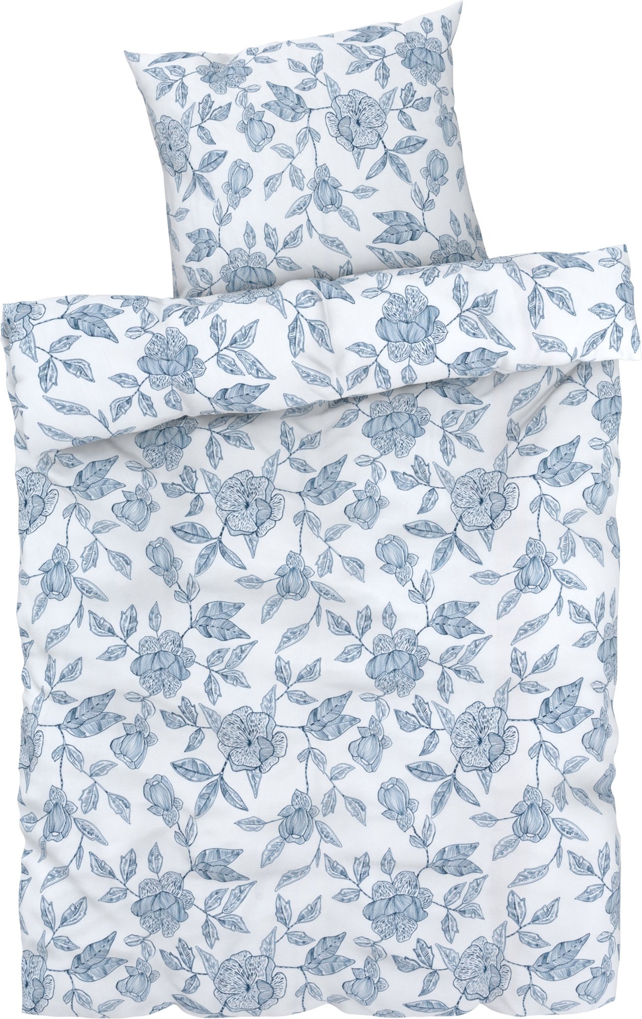 LIVARNO home Bettwäsche Satin 155 x 220 cm (Blumen blau/weiß)