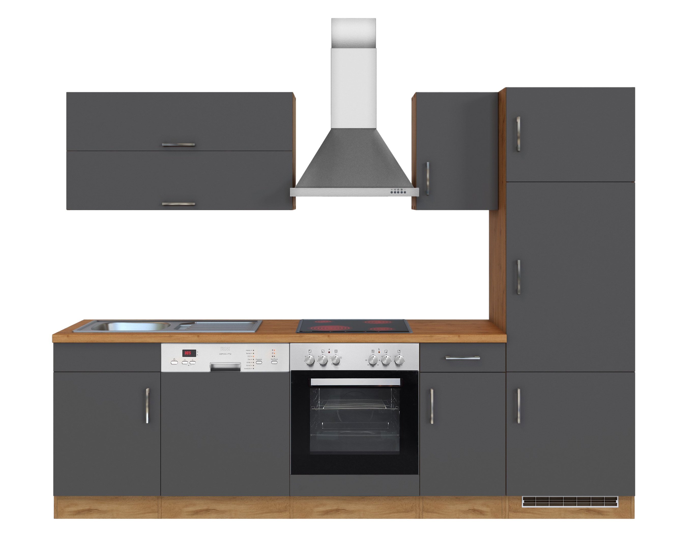 HELD Küchenzeile »Hamburg«, mit Elektrogeräten (270 cm, wotaneiche/ melamin anthrazit)