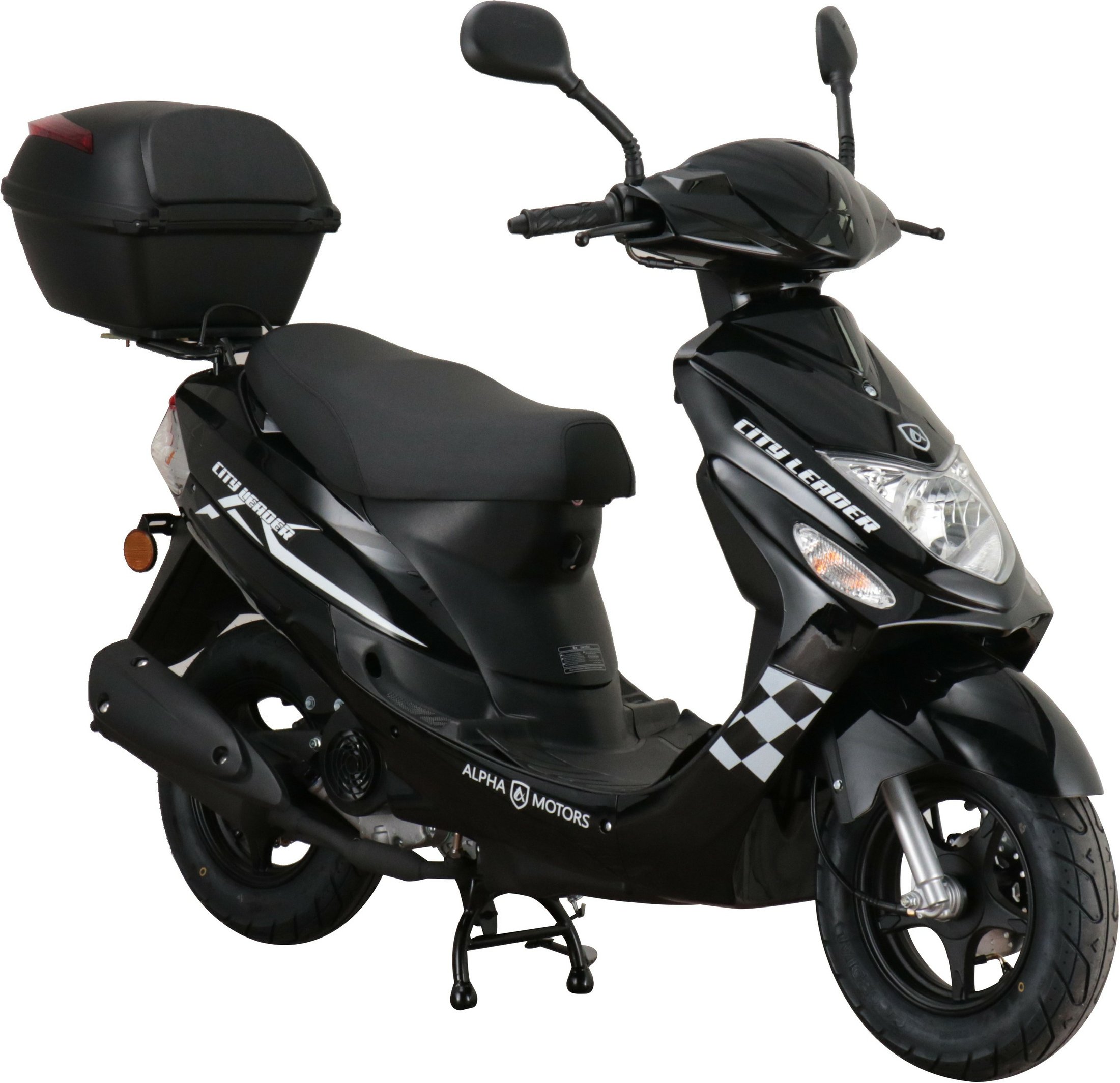 Alpha Motors Motorroller CityLeader 50 ccm EURO 5 inkl. Topcase (Schwarz, 45 km/h)
