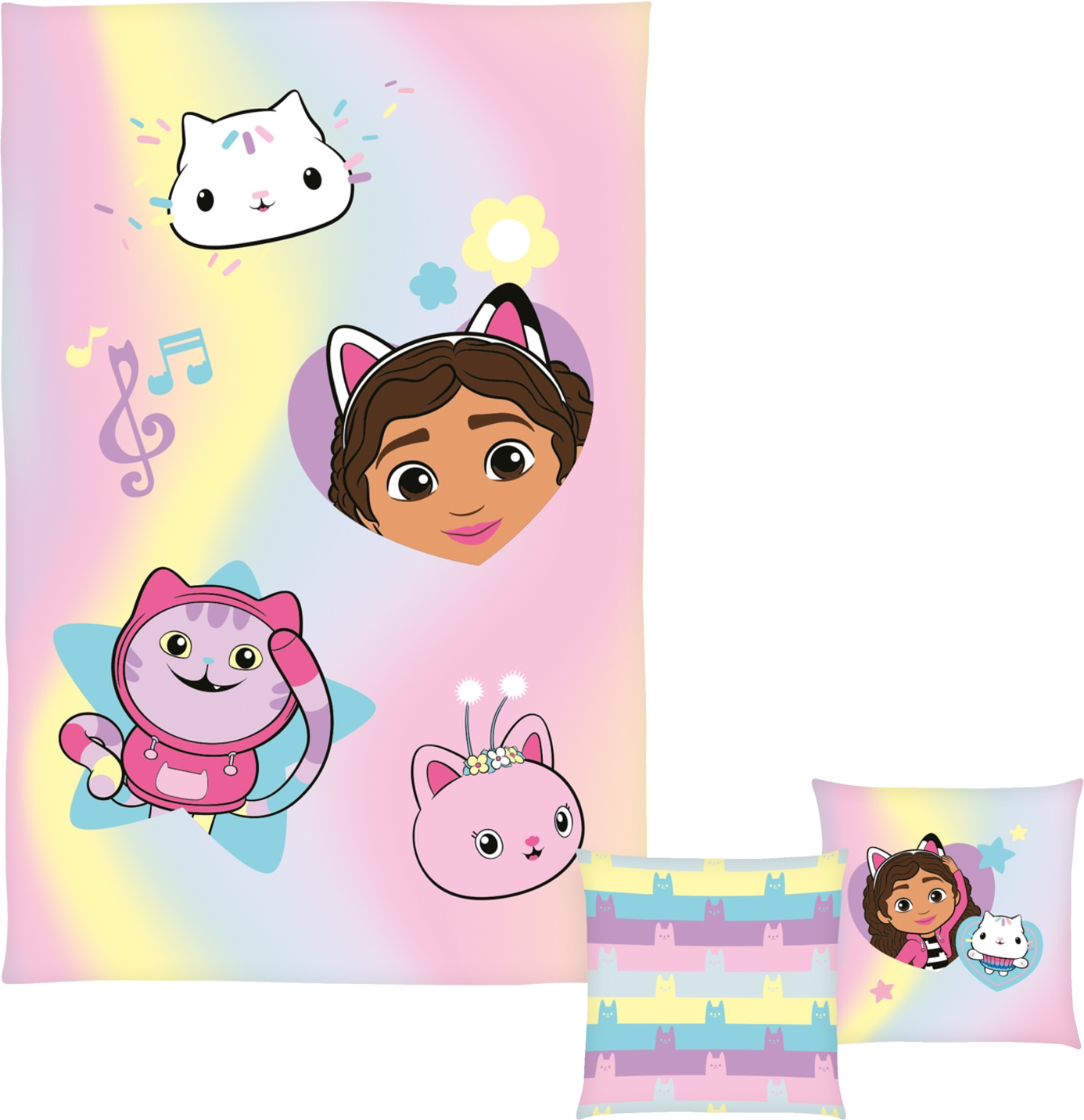 Gabby´s Dollhouse Kinder Kuscheldecke mit Kissen (rosa/gelb)