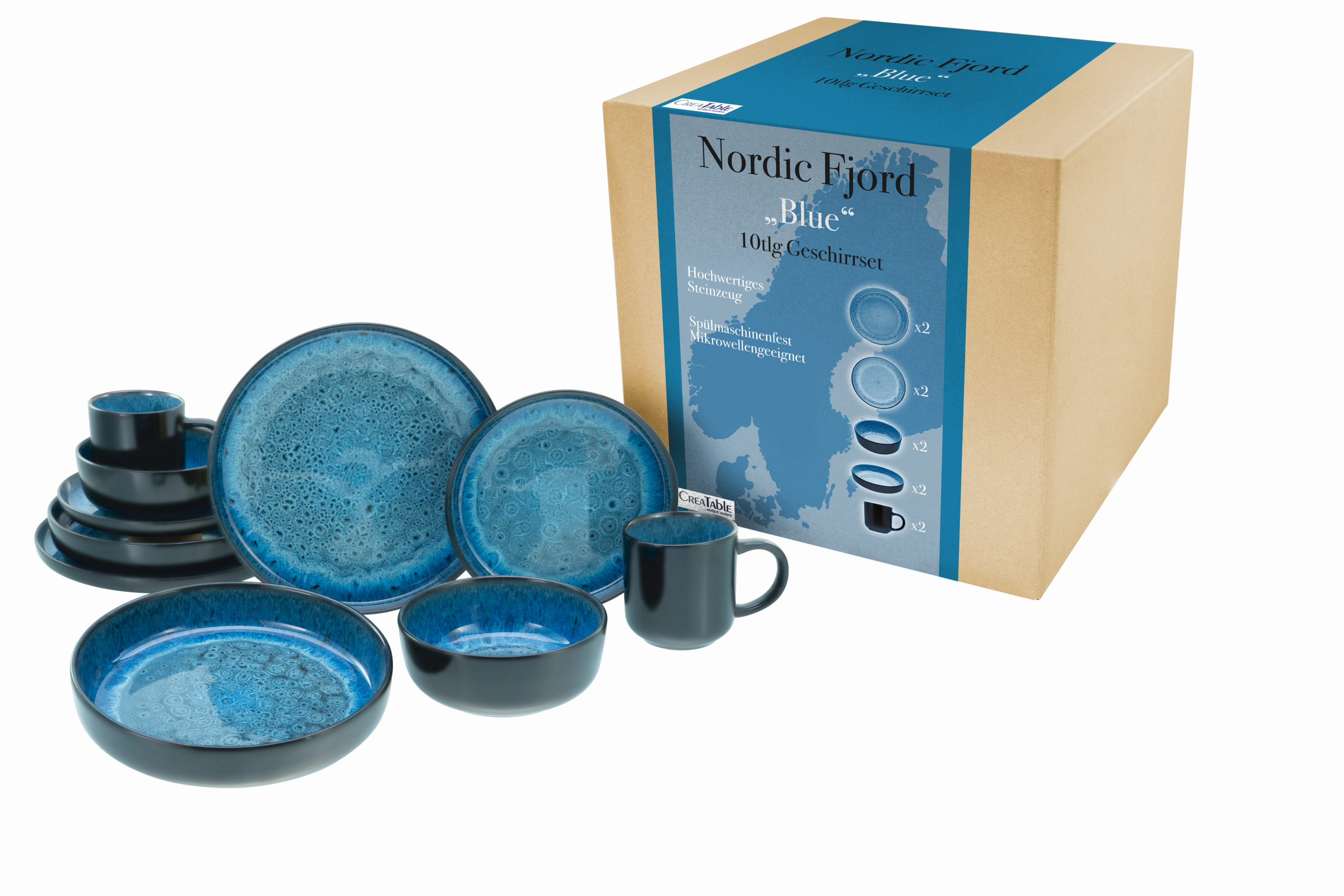 Creatable Geschirrset »Nordic Fjord« (10-teiliges Kombiservice, Blue)