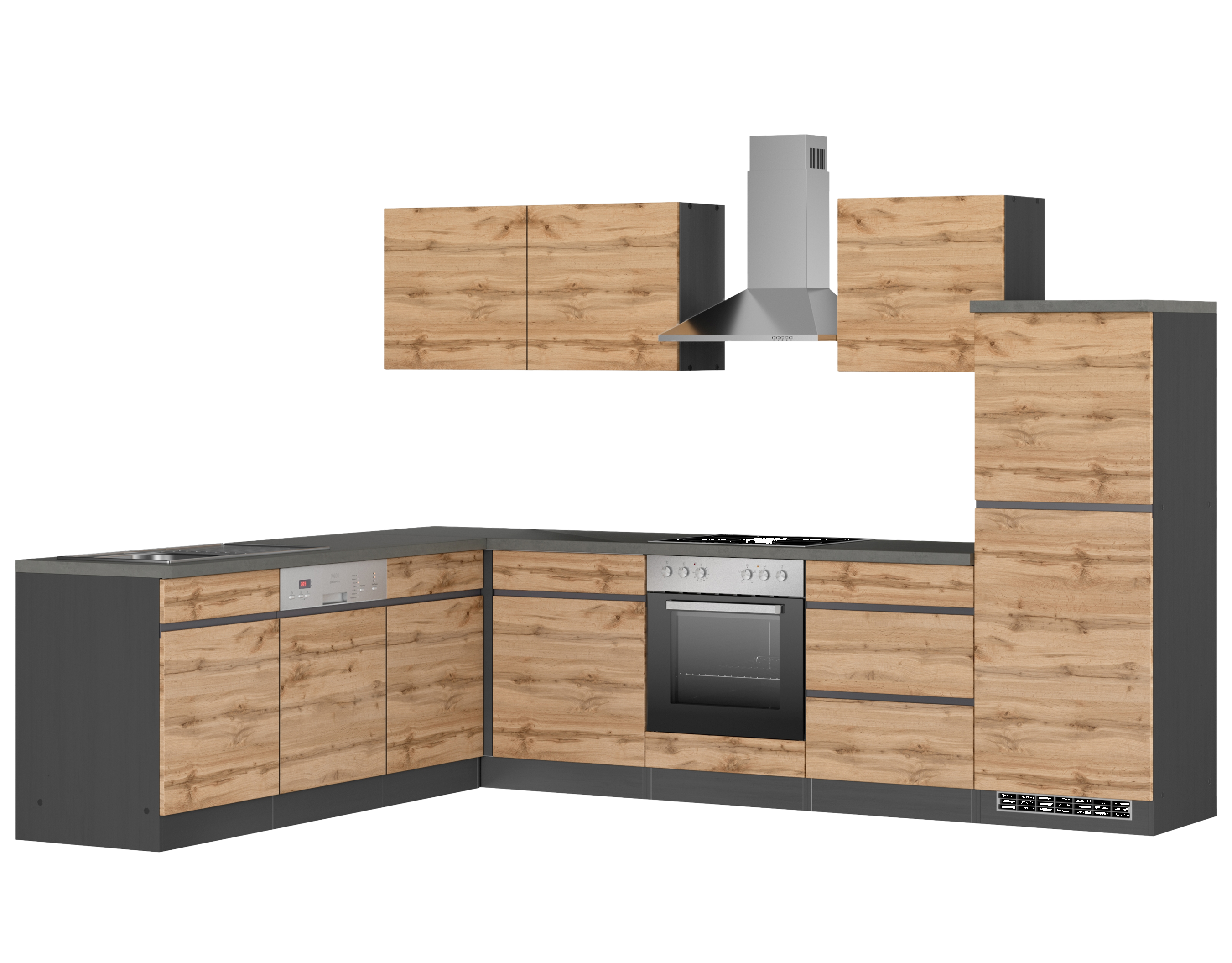 HELD Berlin Küchenzeile (Breite 240/300 cm, grafit/ wotaneiche)